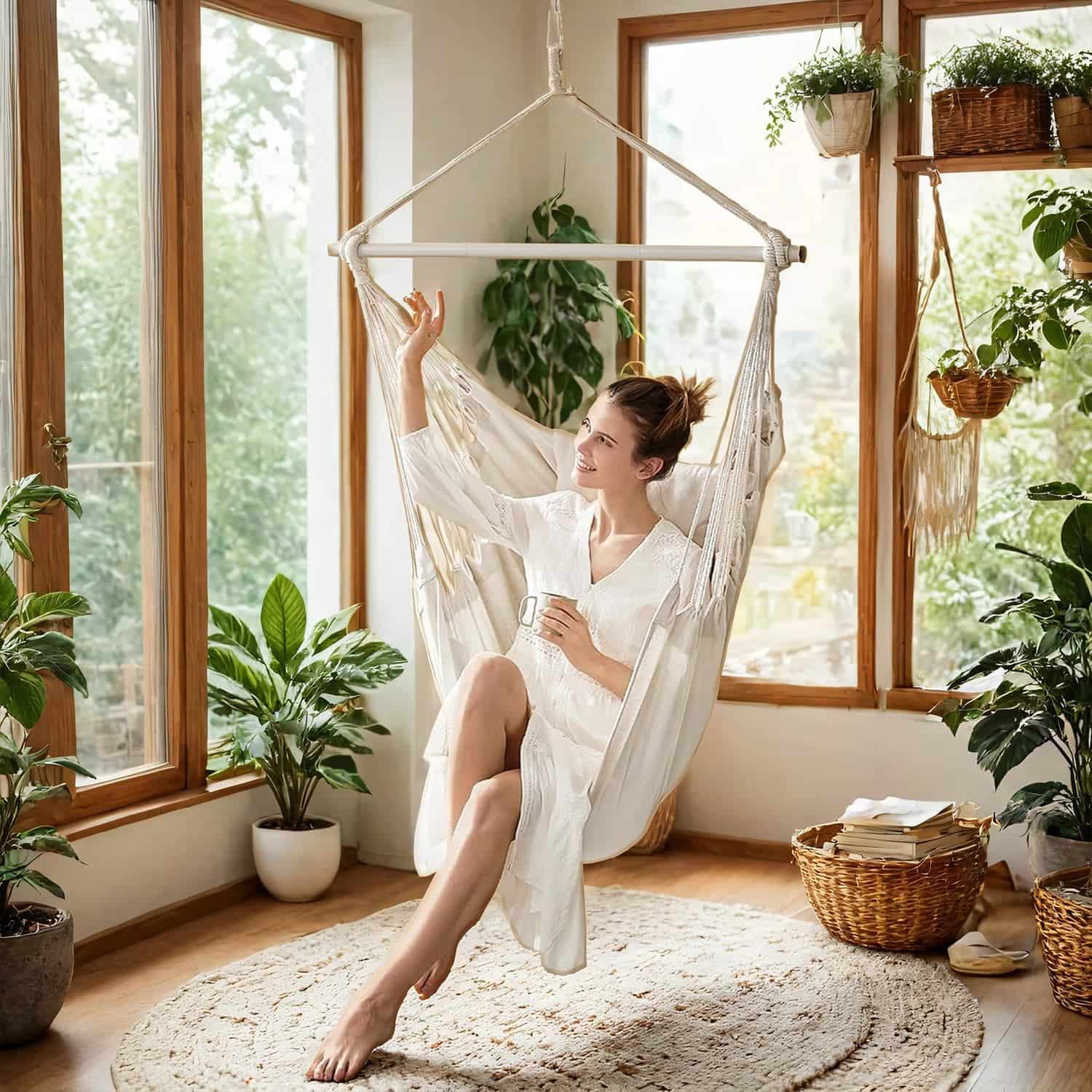 Hängesessel, Hängeschaukel mit 2 Kissen, Hängestuhl Hängesessel, Hängeschaukel mit 2 Kissen, Hängestuhl