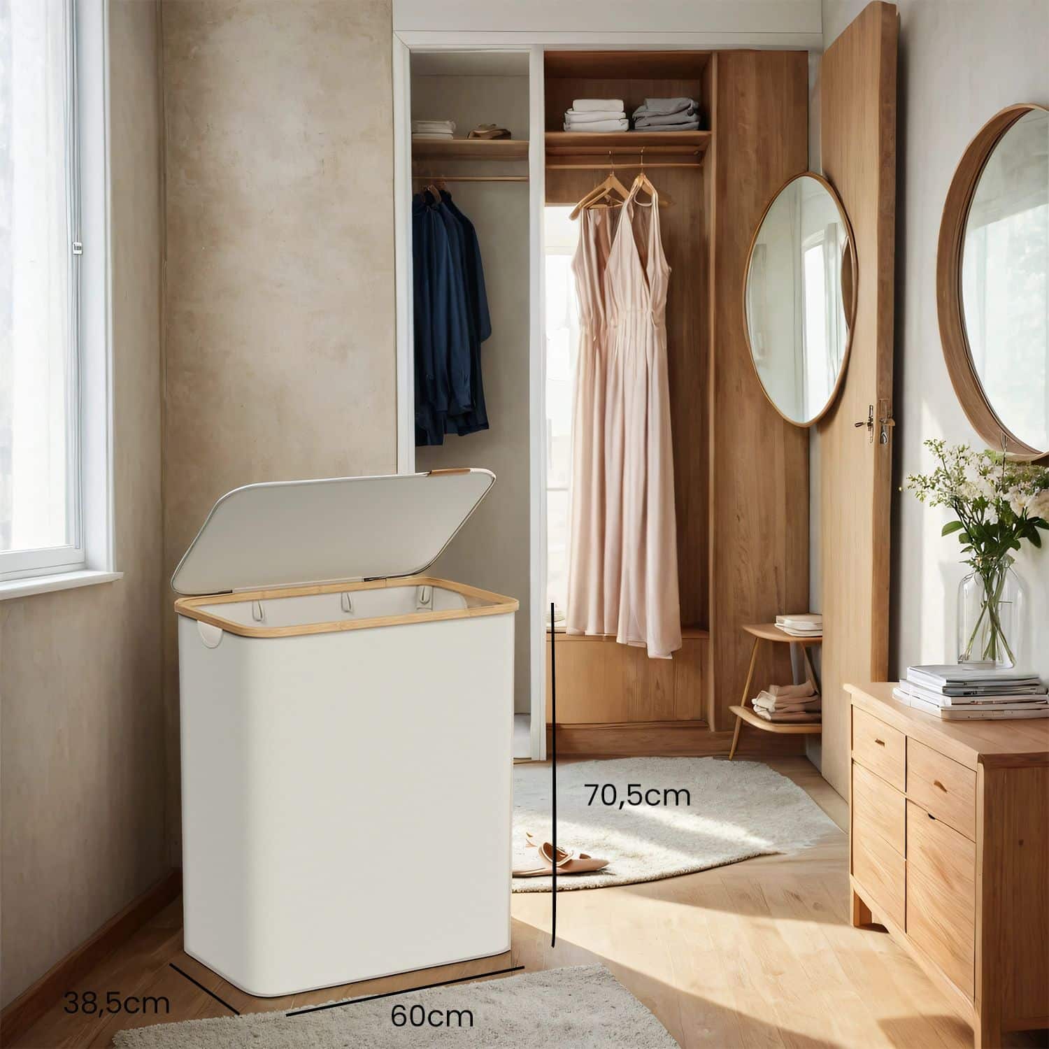 Wäschekorb 3 Fächer, Wäschesammler mit Deckel, 150 L Wäschekorb 3 Fächer, Wäschesammler mit Deckel, 150 L