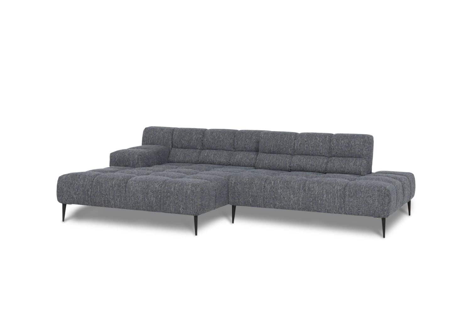 Liam Ecksofa von designwerk – modernes Flachgewebe-Sofa mit Sitztiefenverstellung und Recamiere