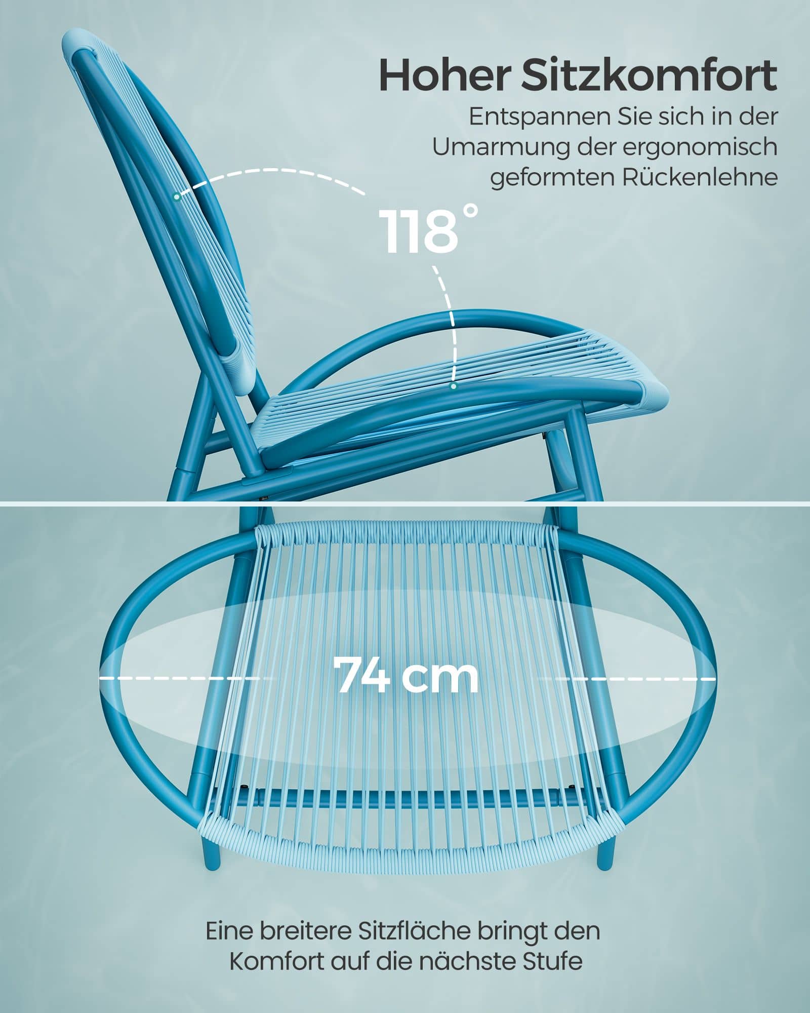 Balkonmöbel 3er Set mit Tisch und 2 Stühlen seeblau Balkonmöbel 3er Set mit Tisch und 2 Stühlen seeblau