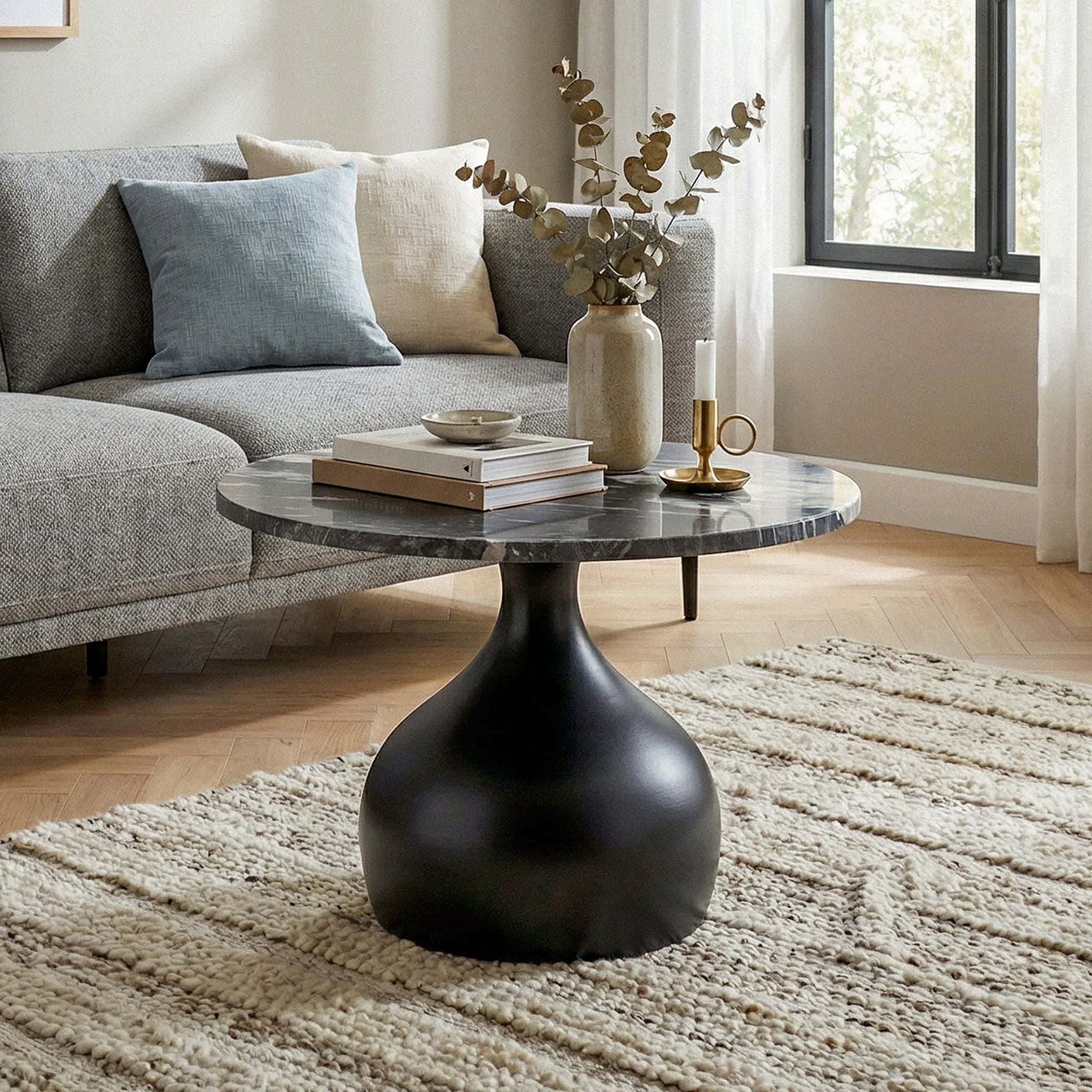 Couchtisch 60cm Aluminium mit schwarzer Marmor Tischplatte - Runder Wohnzimmertisch - Design Sofatisch - Moderner Loungetisch - Edler Beistelltisch Wohnzimmer Handmade Couchtisch 60cm Aluminium mit schwarzer Marmor Tischplatte - Runder Wohnzimmertisch - Design Sofatisch - Moderner Loungetisch - Edler Beistelltisch Wohnzimmer Handmade