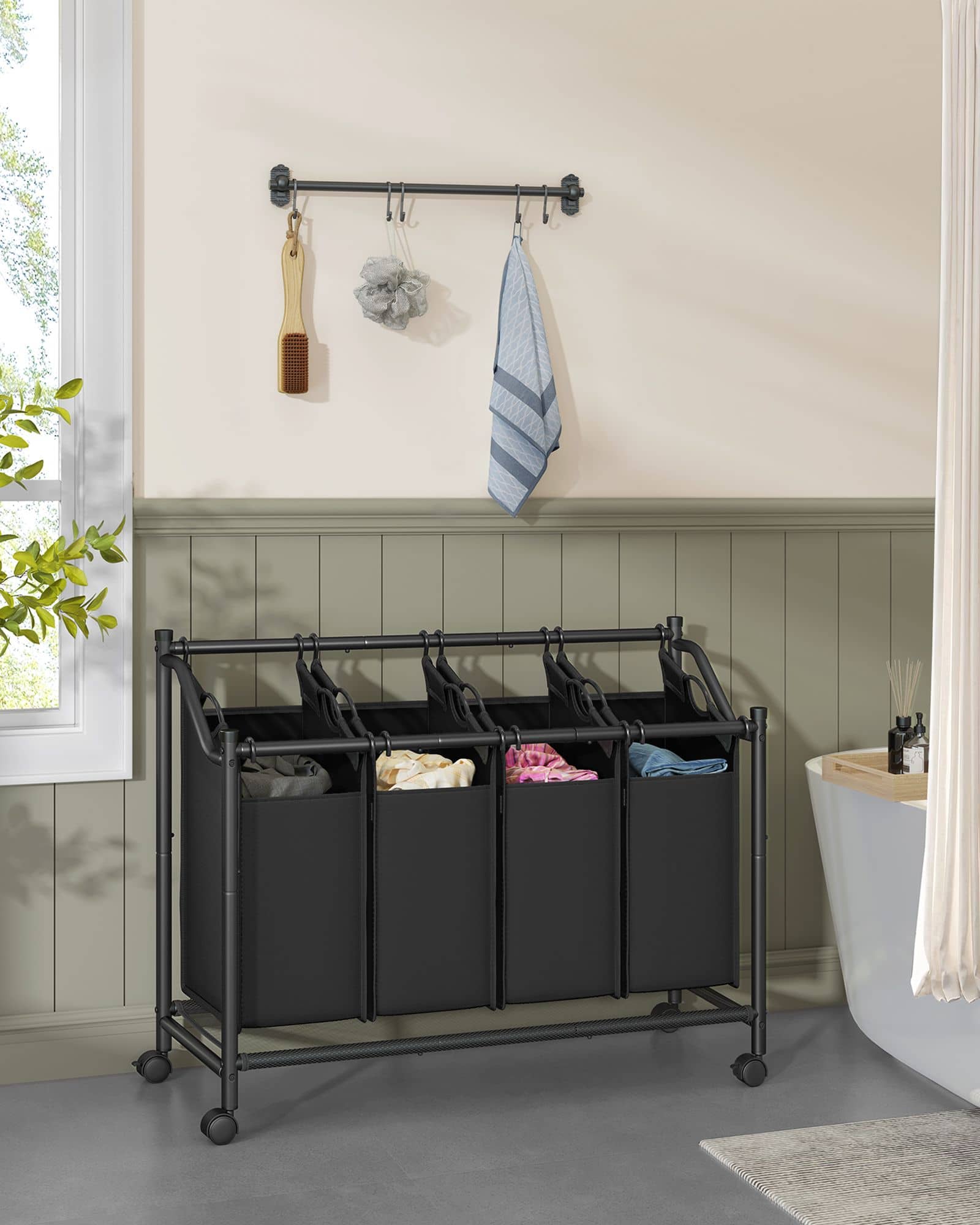 Wäschekorb mit Rollen 4 x 45 L tintenschwarz