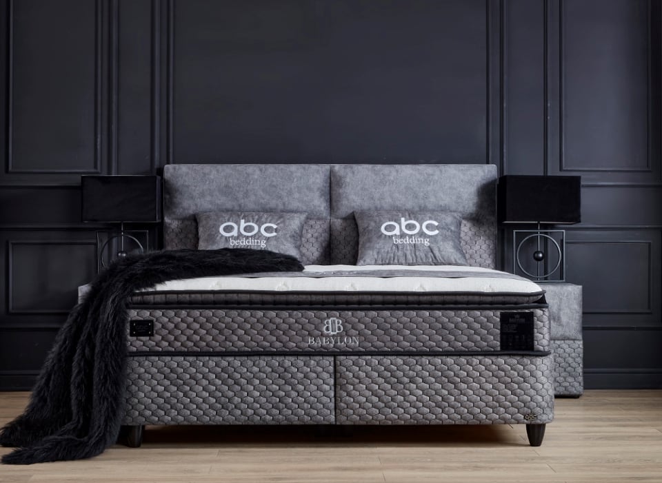 babylon-1 ABC Bedding: Boxspringbett Babylon in elegantem Grau