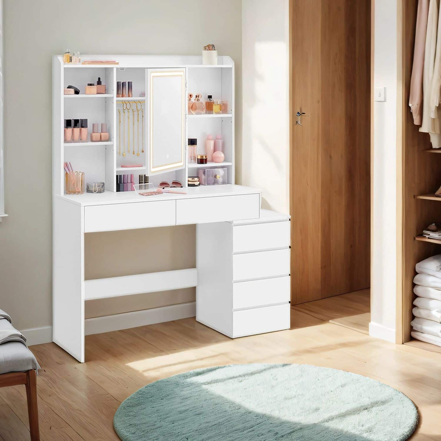 Frisiertisch, Kosmetiktisch mit Spiegel, LED-Licht