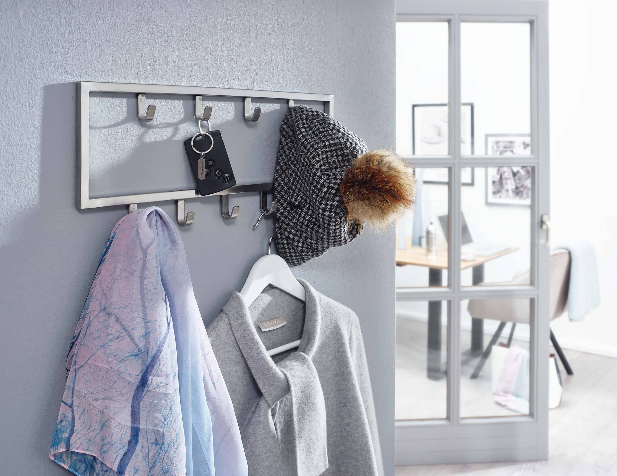 63407-WOHNLING-Garderobe-Stahl-Matt-50x2x20-cm-WL6-446-WL6-446_13 Wandgarderobe Metall Silber 50x20x4 cm Design Flurgarderobe Stahl