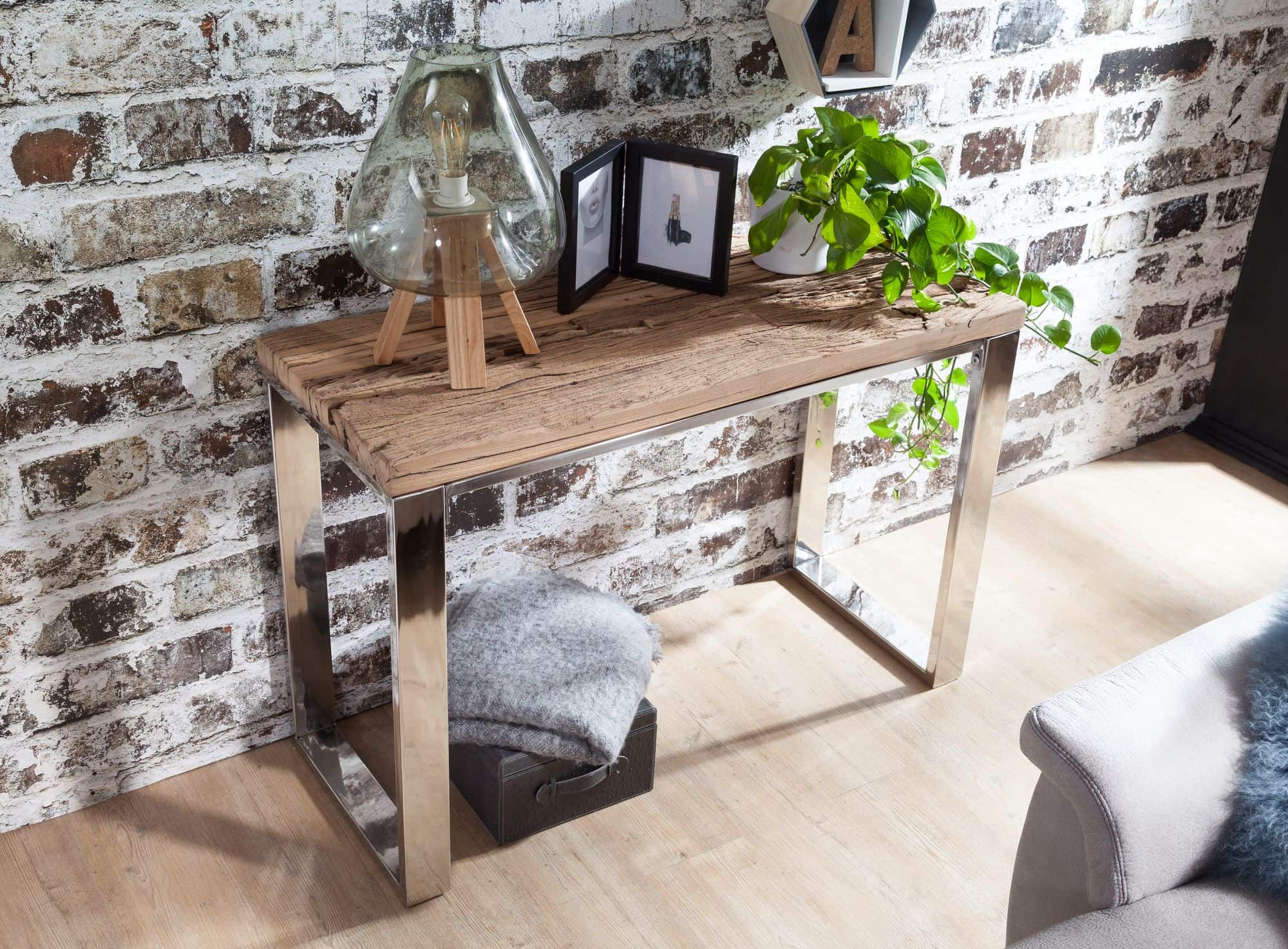Konsolentisch 115x76x46 cm Massiv-Holz Akazie Natur