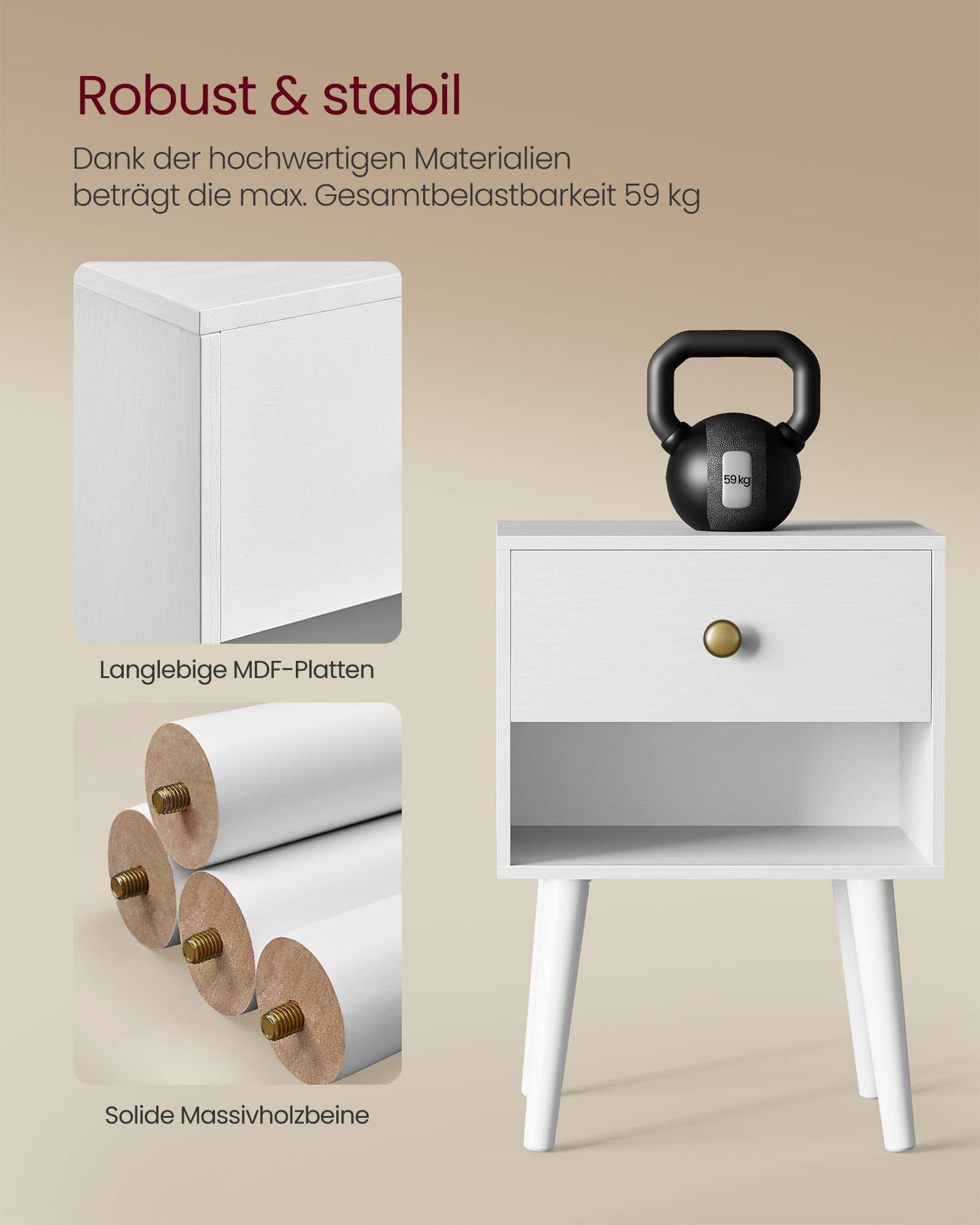 Nachttisch mit Schublade und offener Ablage schneeweiß Nachttisch mit Schublade und offener Ablage schneeweiß