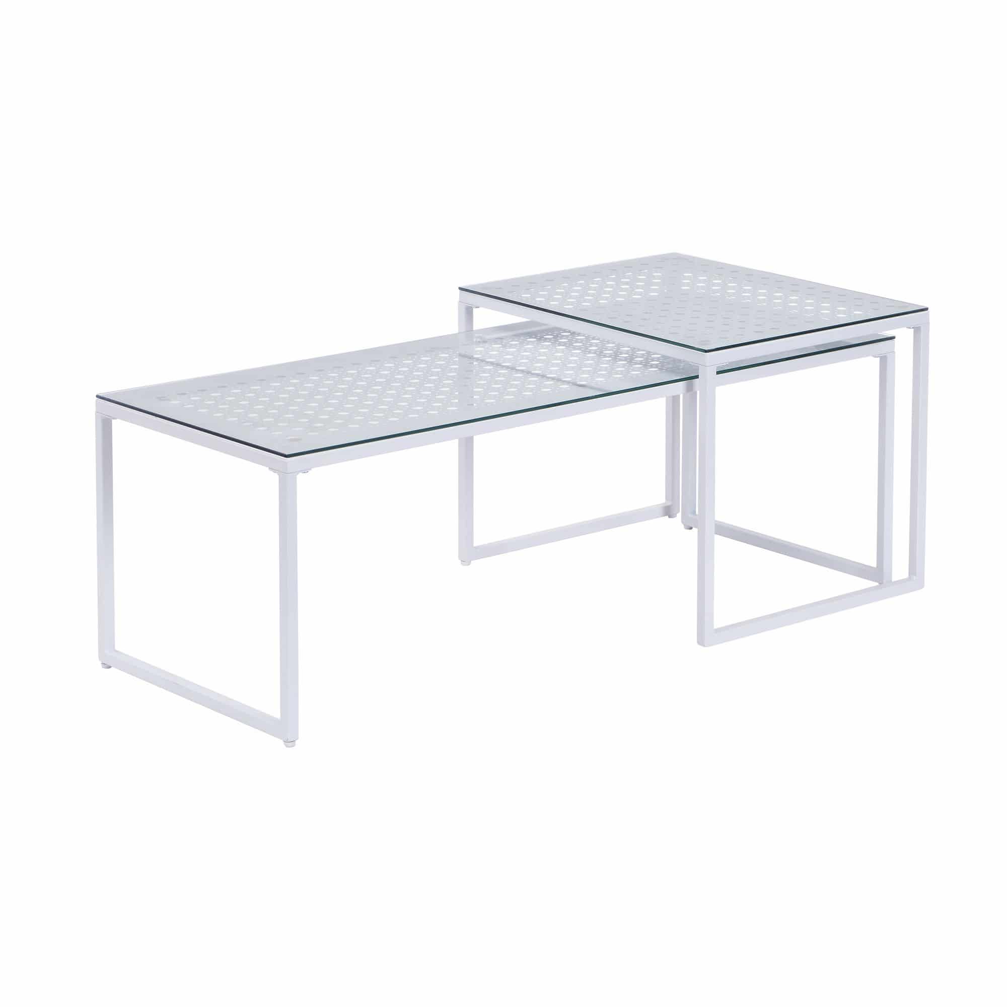 Satztisch Glas Metall 2er Set Modern Couchtisch Weiß