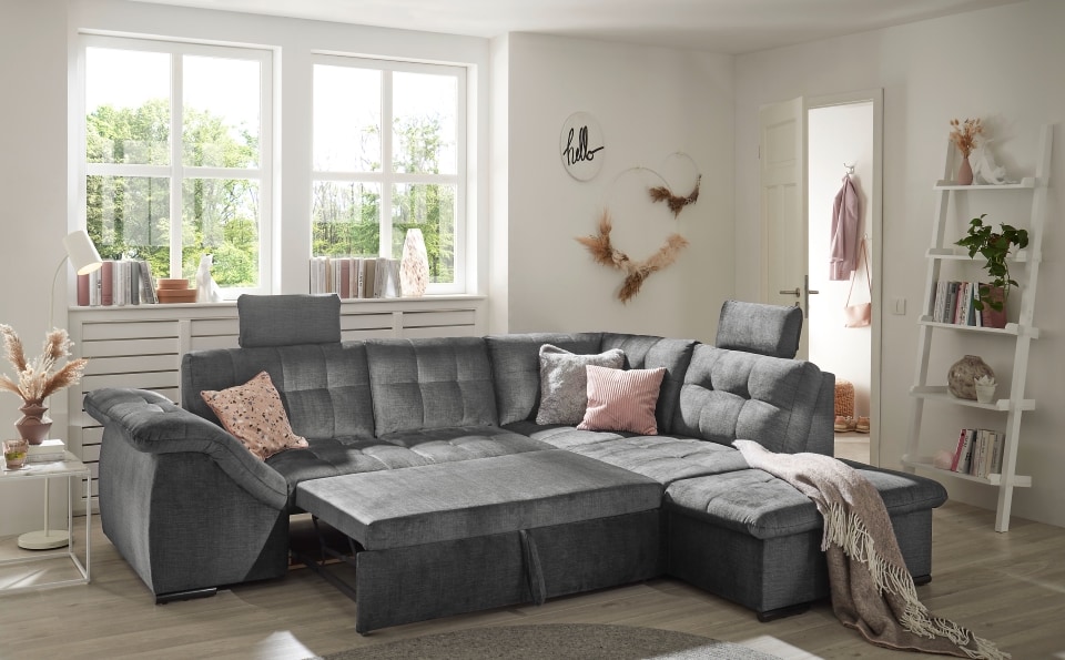 Schlafsofa Estrella Voss-Stoff von Ed Exciting Design – mit Bettkasten, variablen Kopfstützen und Schlaffunktion Schlafsofa Estrella Voss-Stoff von Ed Exciting Design – mit Bettkasten, variablen Kopfstützen und Schlaffunktion