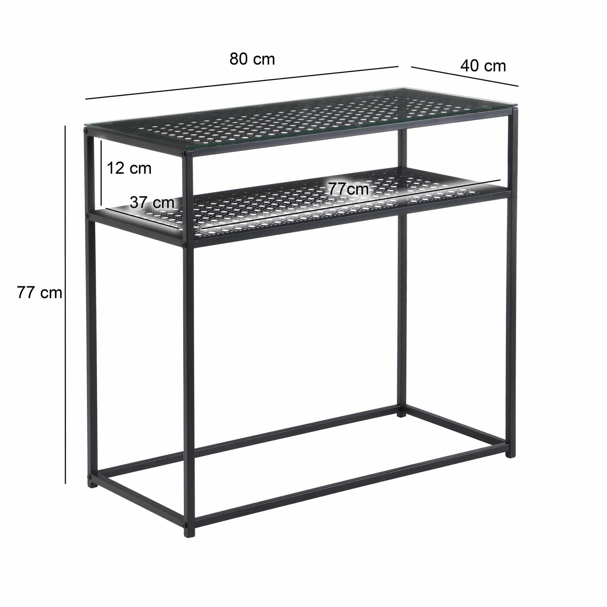 Konsolentisch Glas Metall 80x40x77 cm Flurtisch Schwarz Schmal