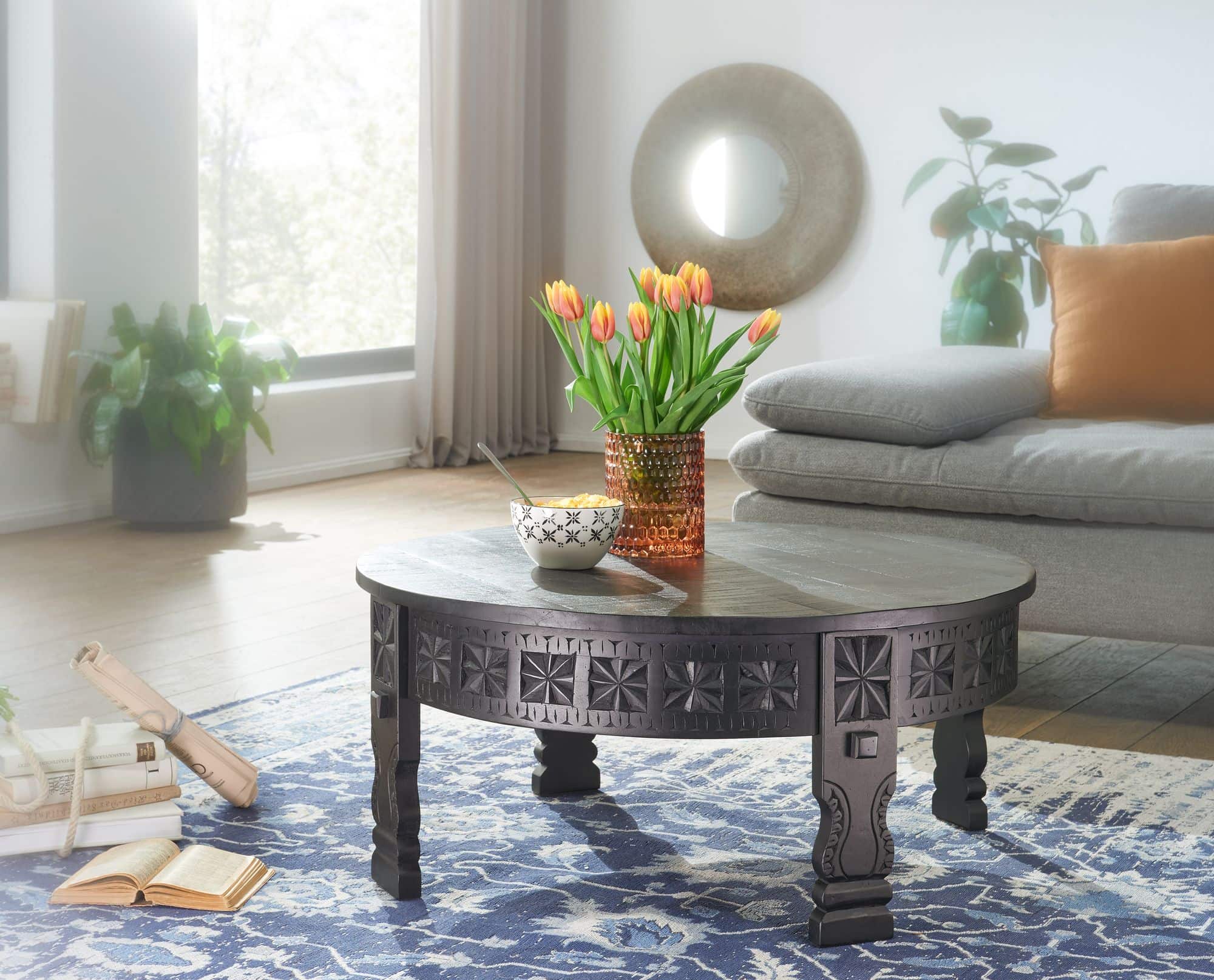 59394-Wohnling-Couchtisch-Mango-80x80x36-cm-WL6-350-WL6-350_3AfX1zJf93we0Q Design Couchtisch 80x36x80 cm Mango Massivholz Sofatisch Rund Schwarz