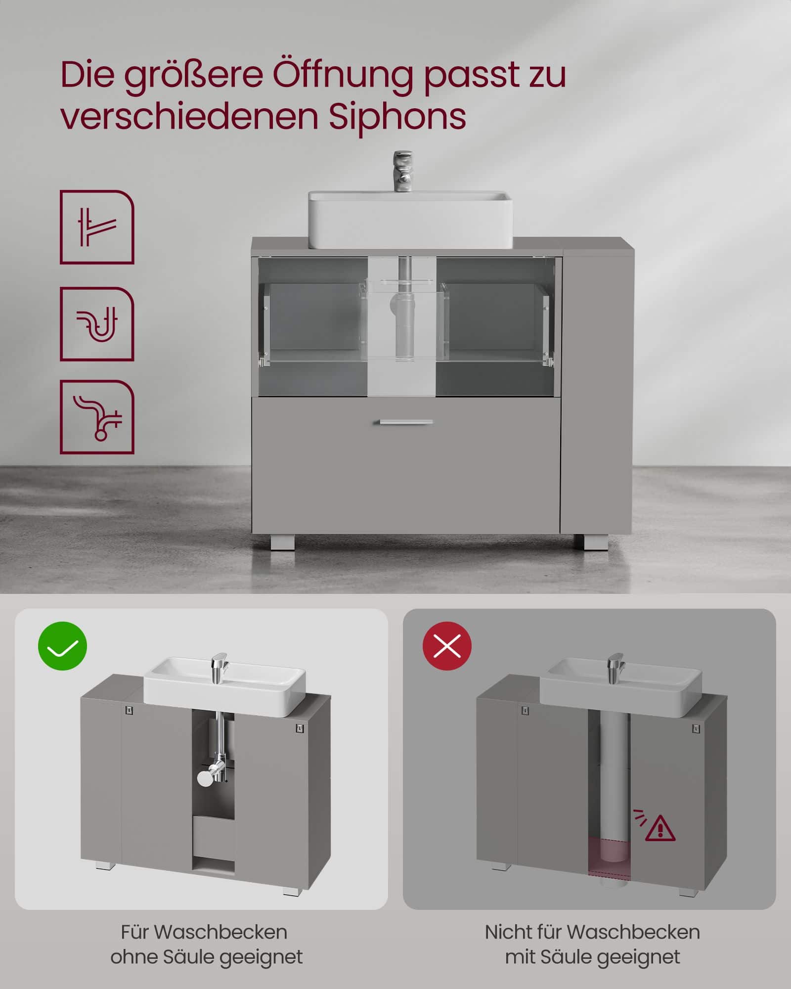 Waschbeckenunterschrank 30 x 80 x 64 cm mit offenen Fächern