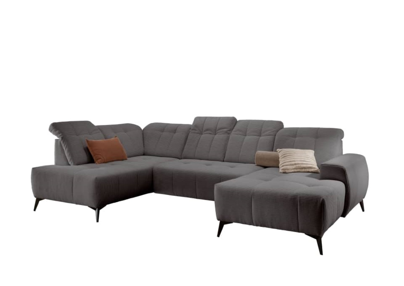 Cord Wohnlandschaft mit Elektrofunktion in Grau: Sano Cord Wohnlandschaft mit Elektrofunktion in Grau: Sano