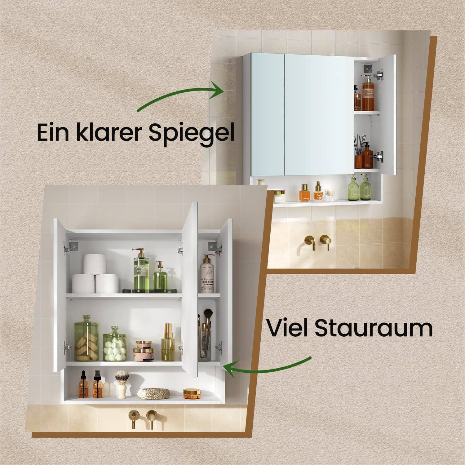 Badezimmerschrank mit 3 Türen, Badschrank, Spiegelschrank