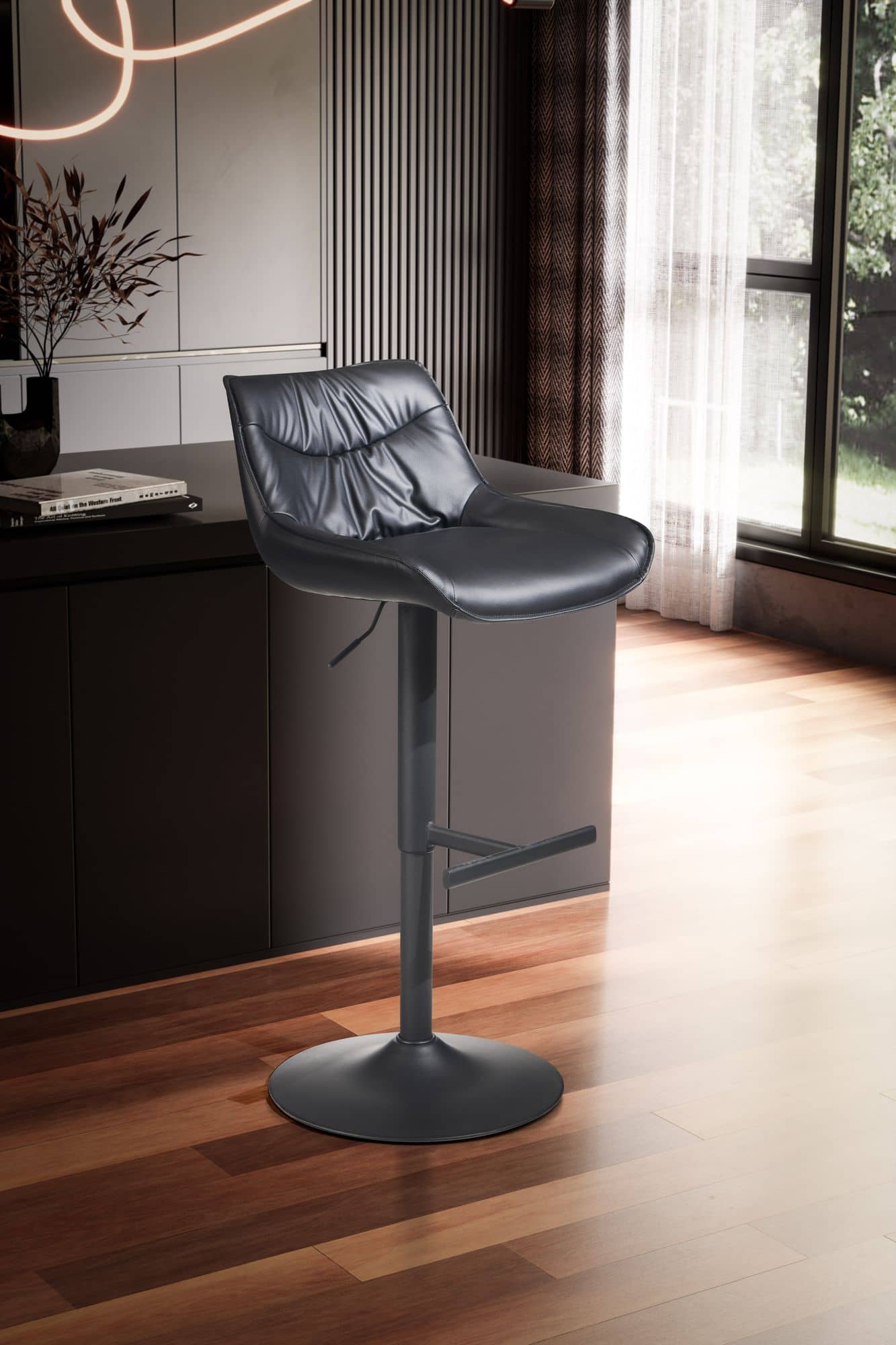 Barhocker Kunstleder Schwarz Hocker mit Lehne 86 - 106 cm