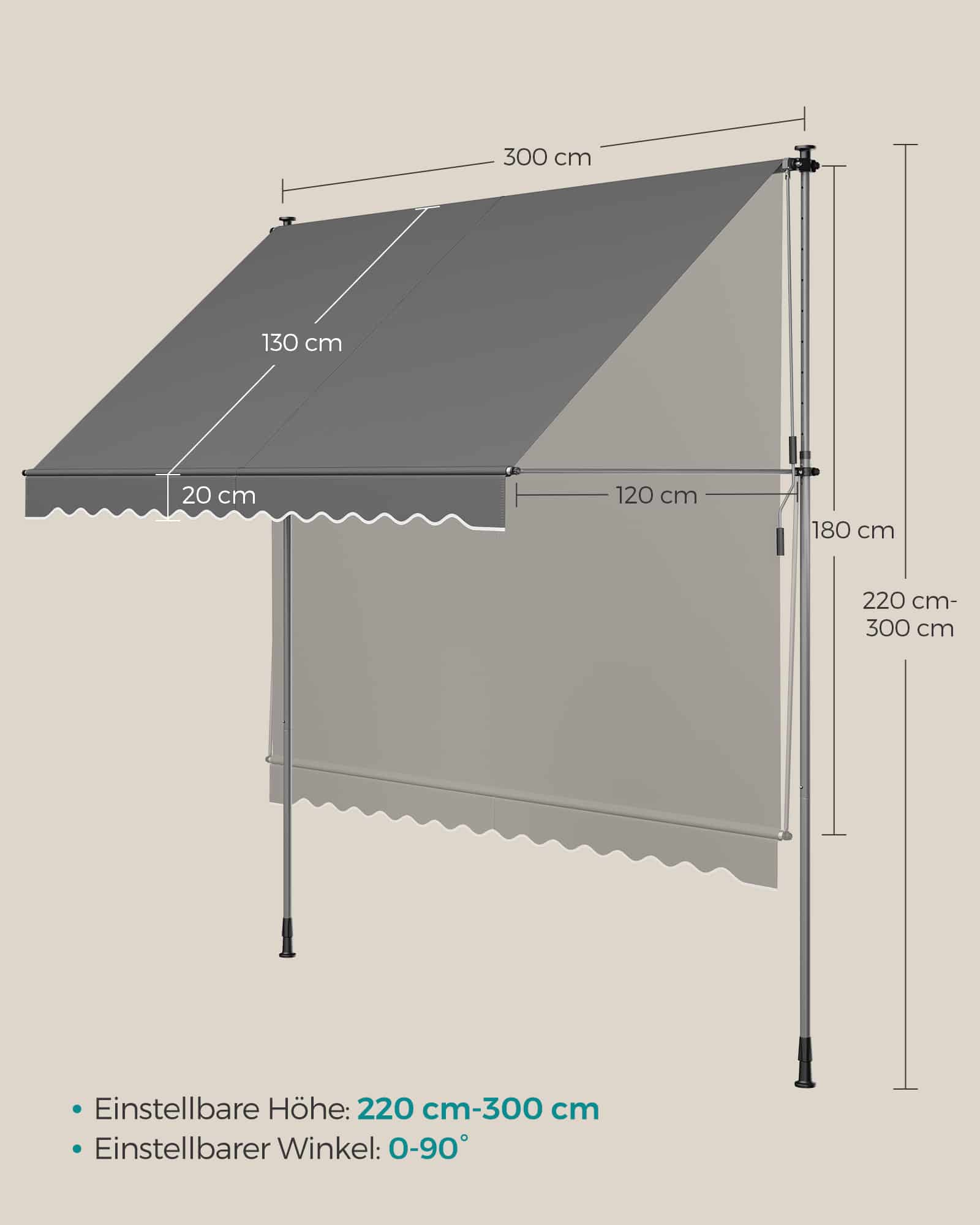 Klemmmarkise mit Handkurbel 300 x 120 cm anthrazit Klemmmarkise mit Handkurbel 300 x 120 cm anthrazit
