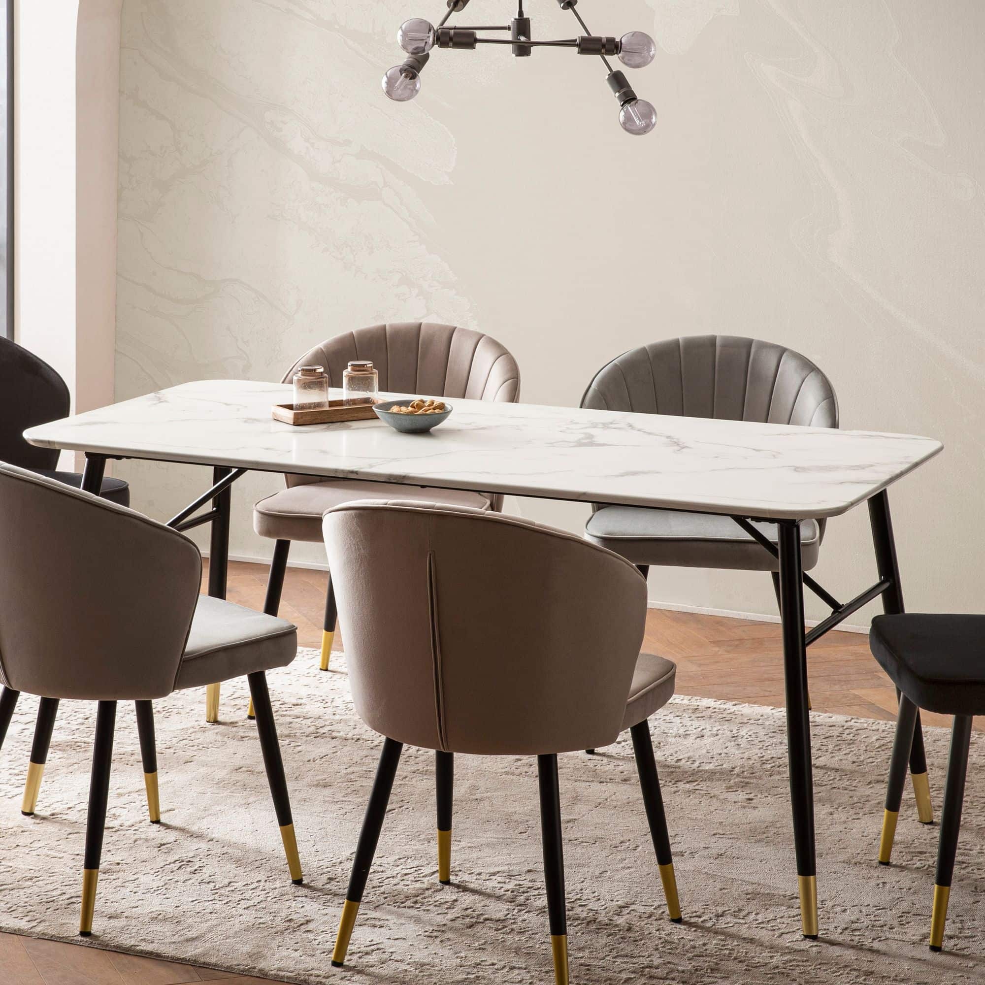 Esszimmertisch 140x80x76 cm Esstisch Weiß in Marmor-Optik Modern Esszimmertisch 140x80x76 cm Esstisch Weiß in Marmor-Optik Modern