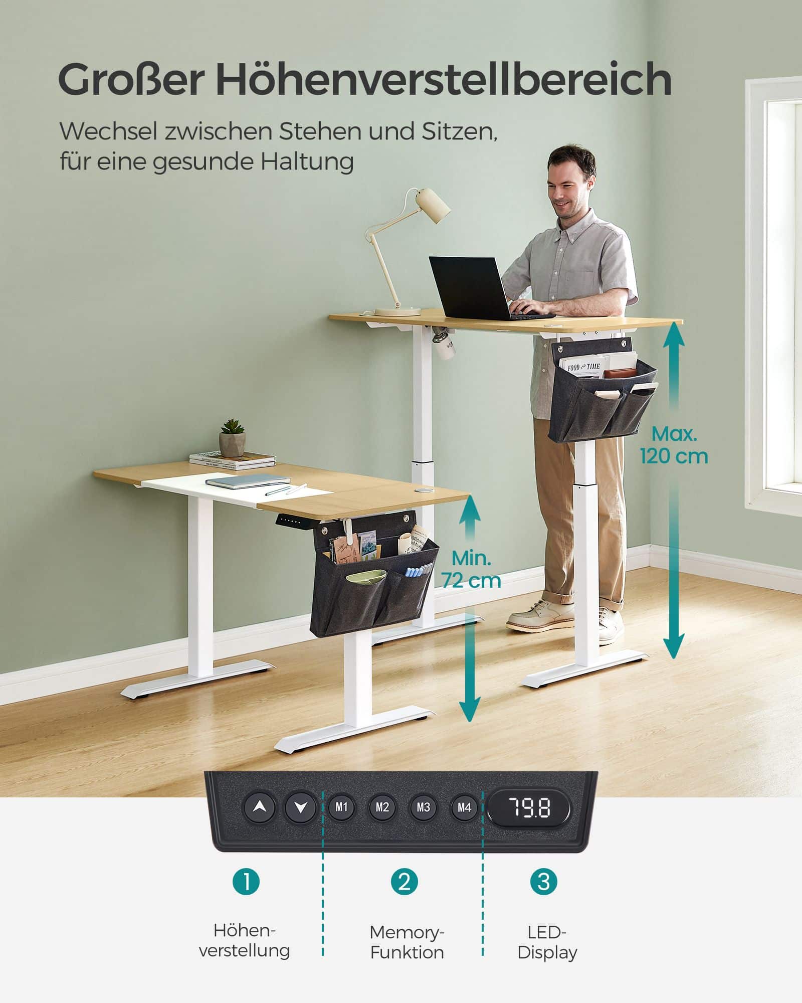 Höhenverstellbarer Schreibtisch elektrisch pastellgelb-basisweiß Höhenverstellbarer Schreibtisch elektrisch pastellgelb-basisweiß