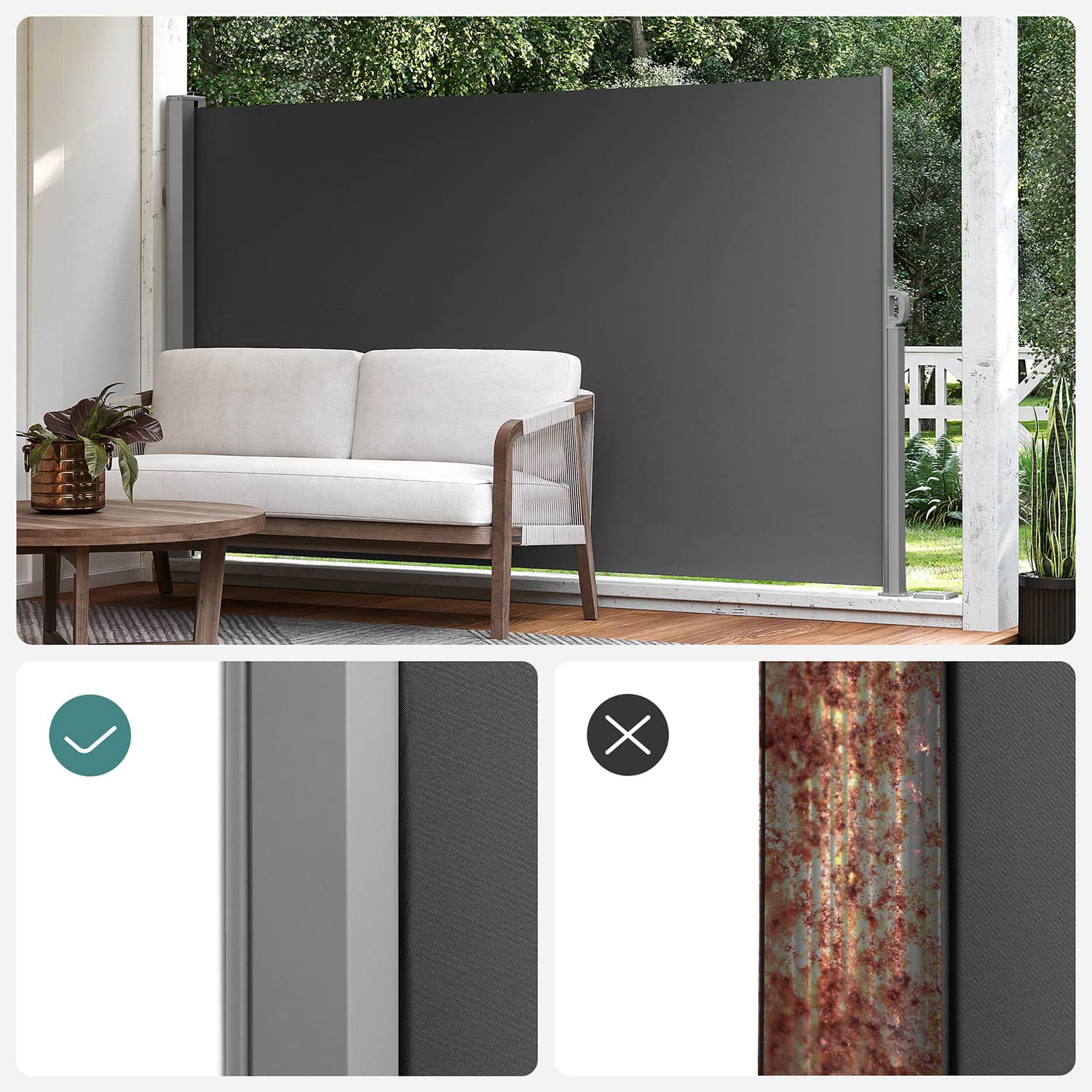 Seitenmarkise ausziehbar 160 x 450 cm für Balkon