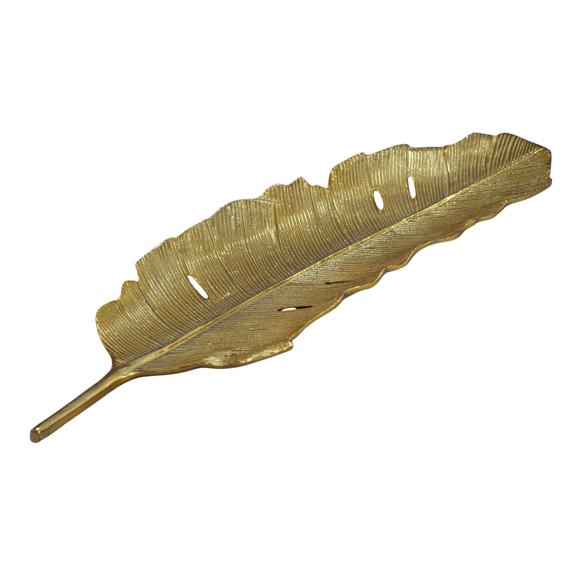 Dekoschale Blatt Aluminium Gold Schale 60cm - Design Tischdeko Metall Wohnzimmer - Alu Wohnaccessoire Modern - Metallschale Dekoration - Aluschale lang Handmade