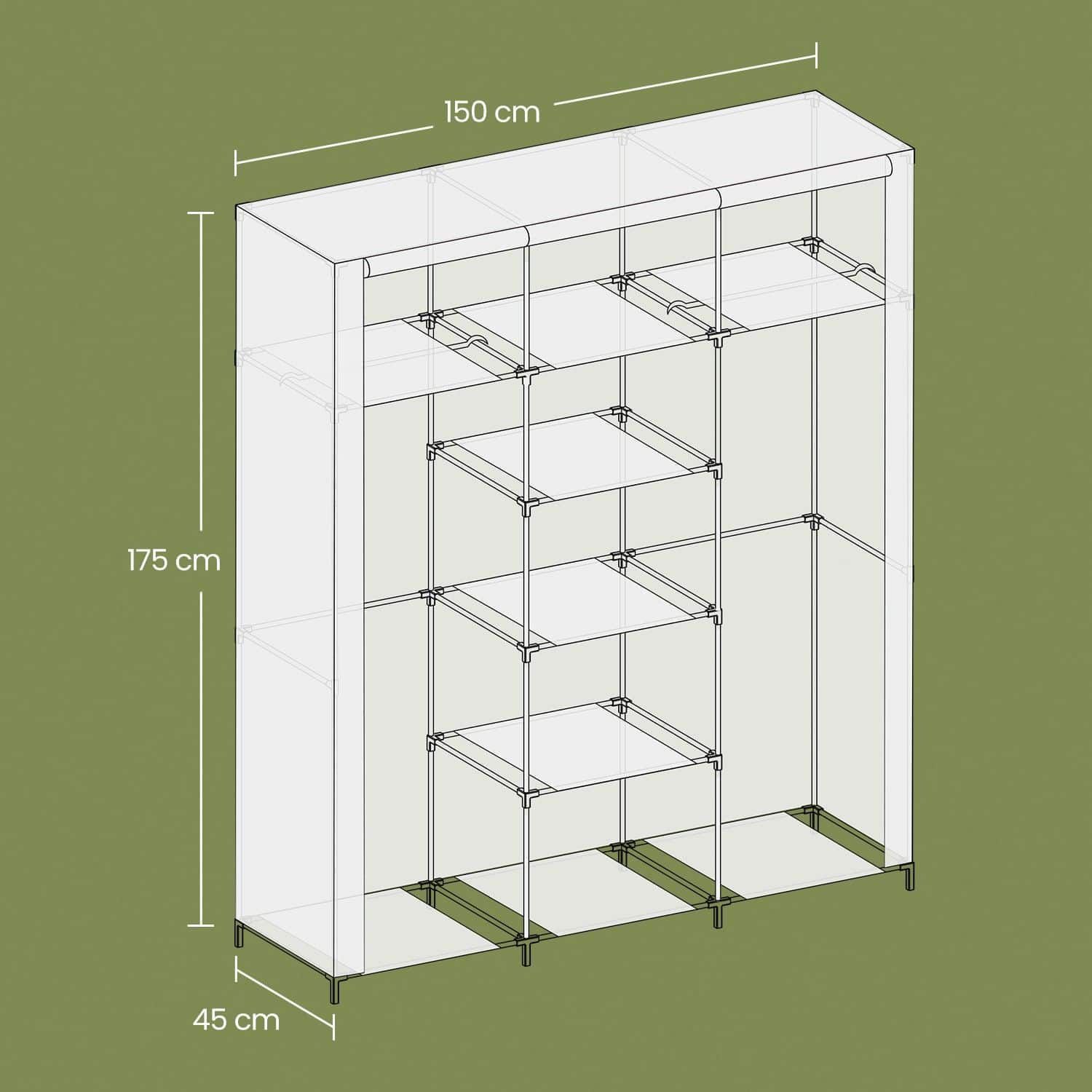 Großer Stoffschrank 175 x 150 cm Grau Großer Stoffschrank 175 x 150 cm Grau