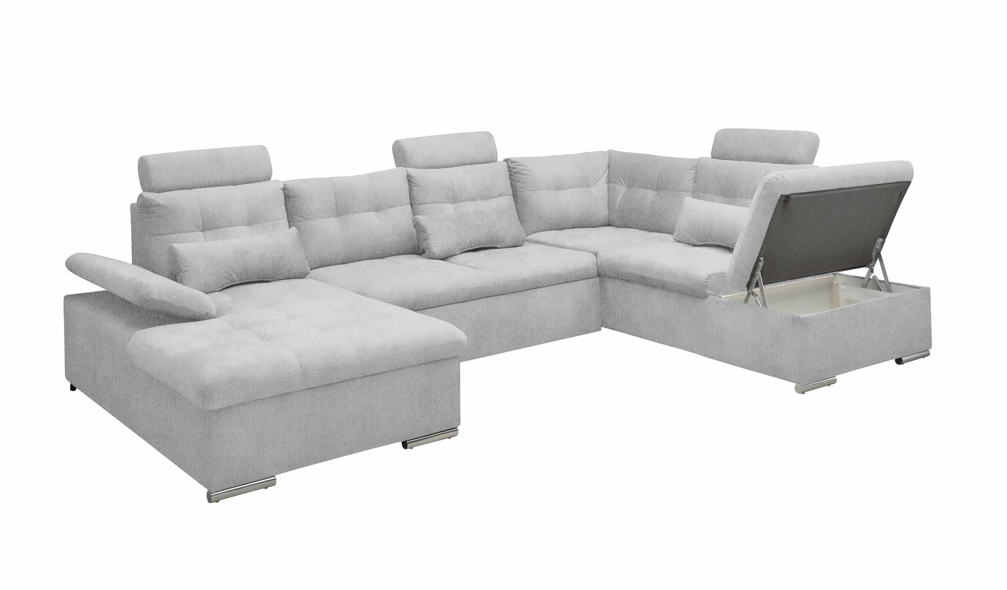 Couch U-Form mit Schlaffunktion und Bettkasten in Hellgrau - Medan XXL Couch U-Form mit Schlaffunktion und Bettkasten in Hellgrau - Medan XXL