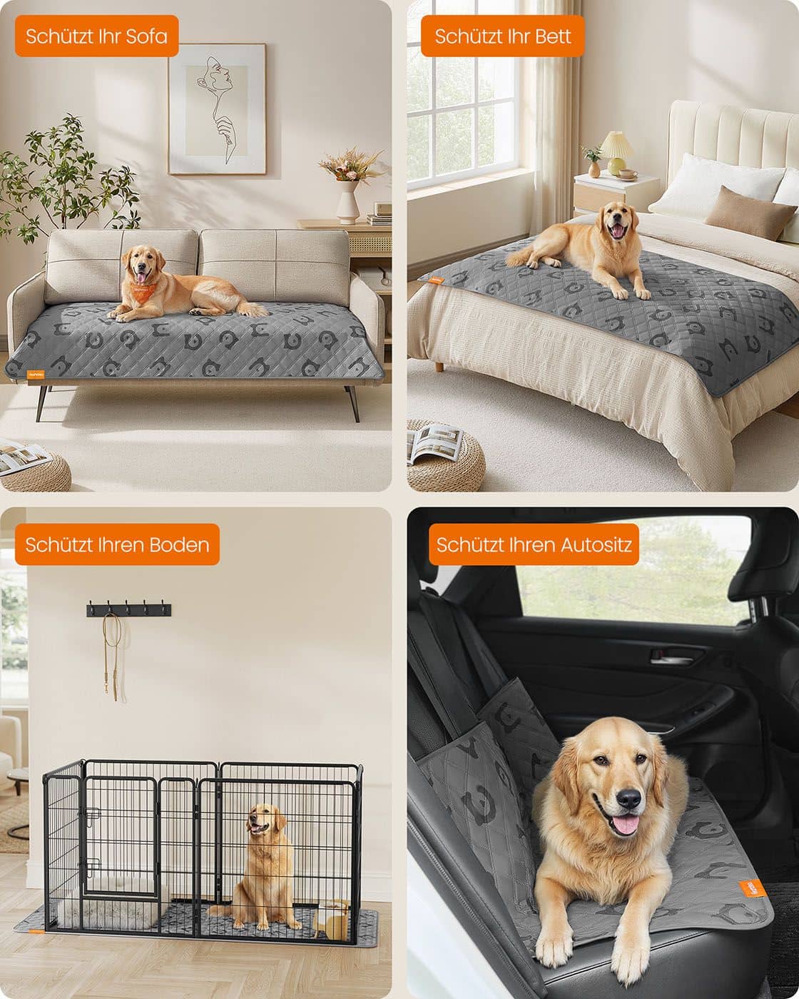 Wasserdichte Hundedecke 178 x 76 cm mit rutschfester Unterseite taubengrau Wasserdichte Hundedecke 178 x 76 cm mit rutschfester Unterseite taubengrau