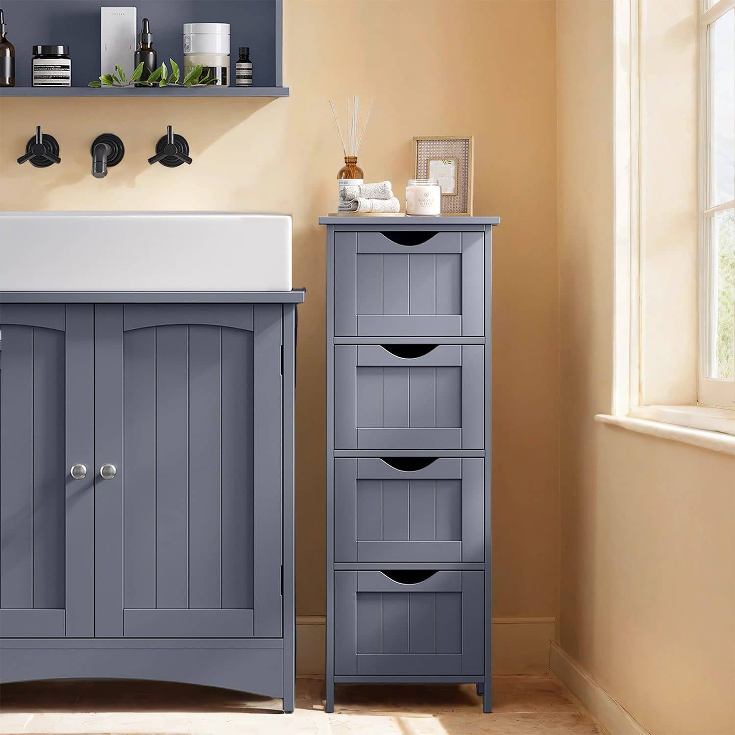 Badezimmerschrank, Badschrank, Beistellschrank mit 4 Schubladen Badezimmerschrank, Badschrank, Beistellschrank mit 4 Schubladen