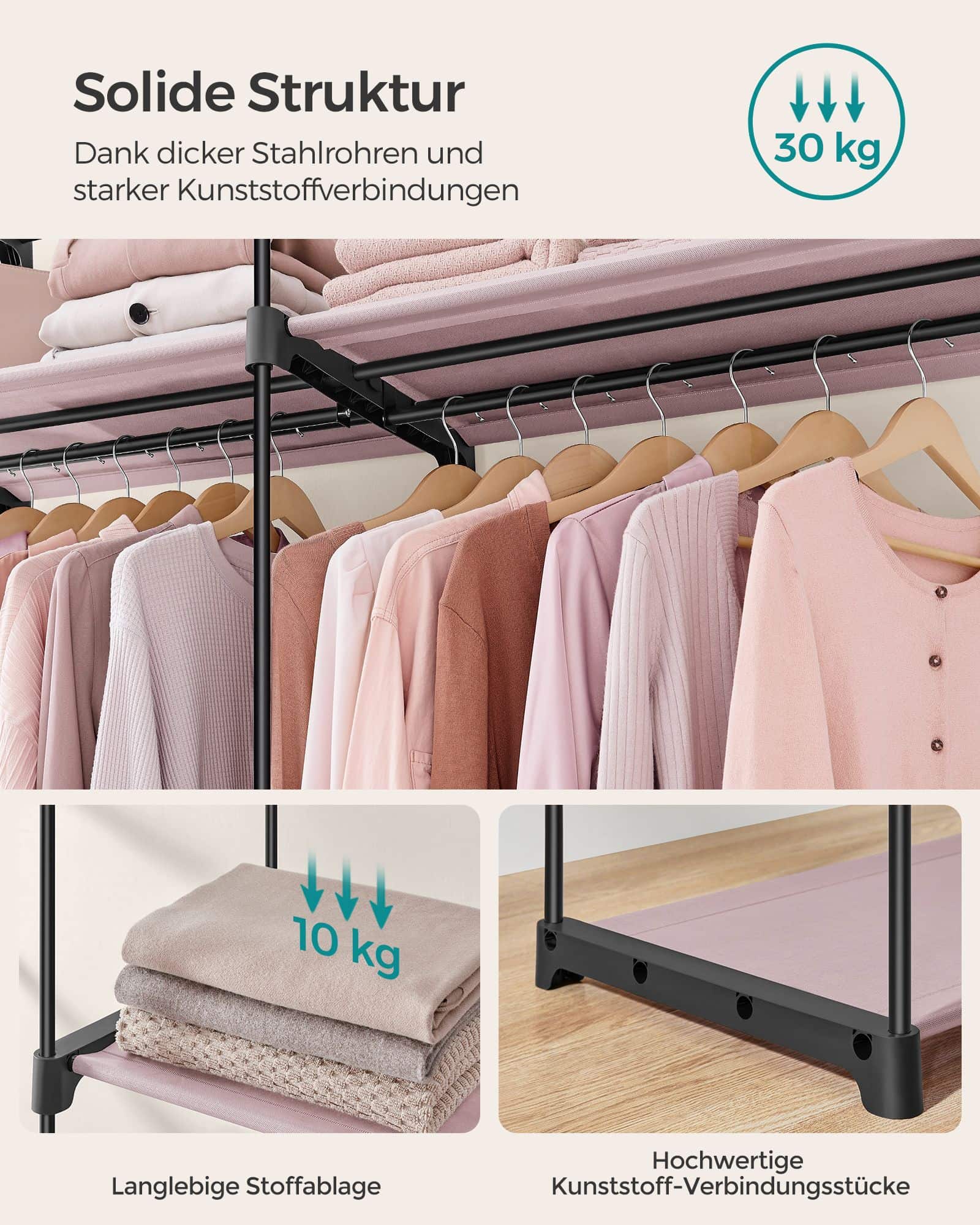 Kleiderschrank mit 2 Kleiderstangen faltbar lavendellila-RYG002P02 Kleiderschrank mit 2 Kleiderstangen faltbar lavendellila-RYG002P02