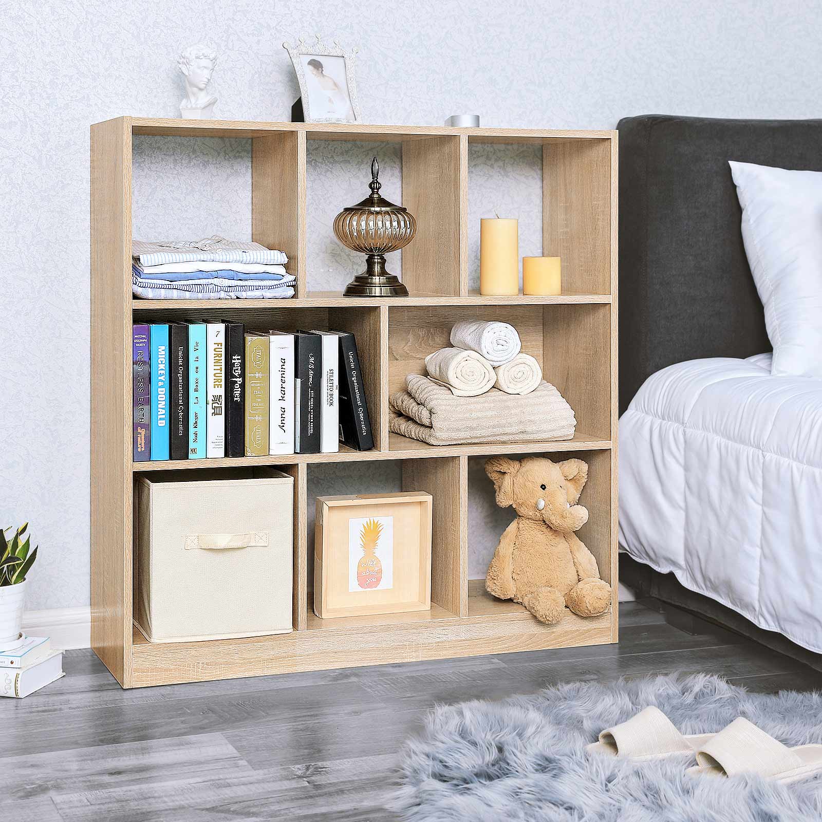 Buecherregal-8-Faecher-Holzoptik-LBC52NL-4BVpOANzsUhdtq VASAGLE Eiche Bücherregal: Stilvolles Raumteiler Regal für Wohnzimmer, Schlafzimmer und Kinderzimmer - Modernes Standregal aus Holz mit hoher Belastbarkeit