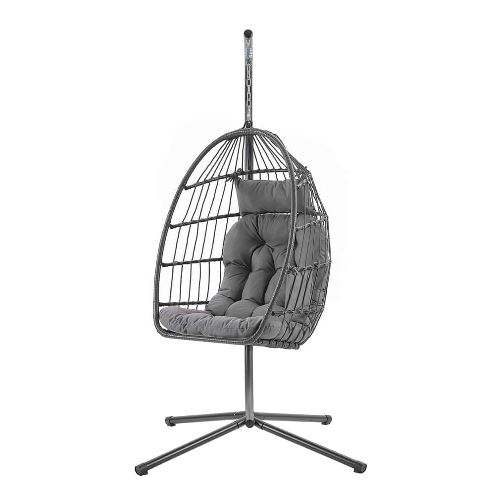 Schaukelstuhl mit Gestell, klappbarer Korbsessel höhenverstellbar, Hängeschaukel für Garten Balkon