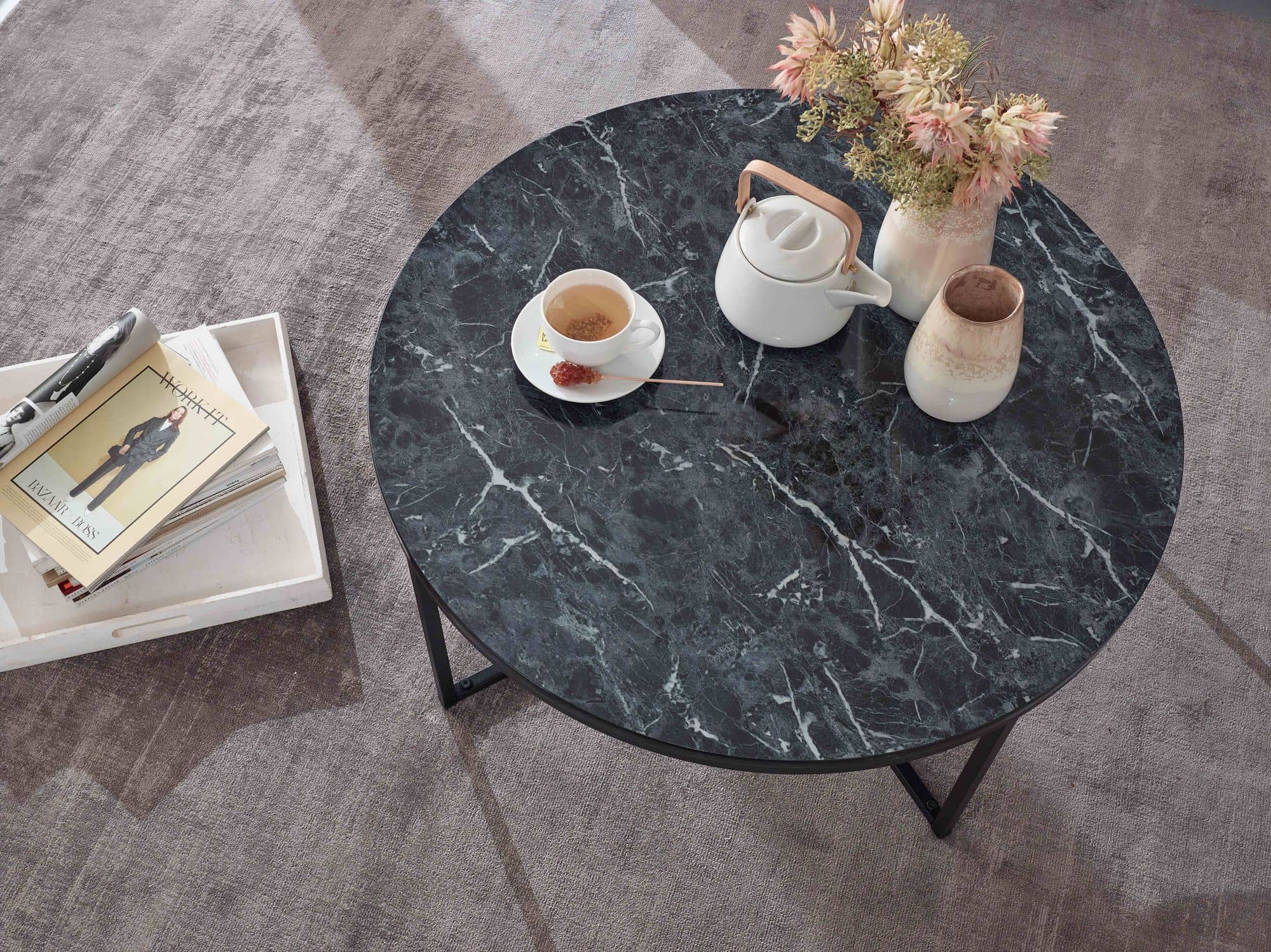 57300-WOHNLING-Couchtisch-80-cm-Marmoroptik-Schwarz-Wohnzimmertisch-mit-Metallgestell-Sofatisch-Rund-Beistelltisch-Tisch-Wohnzimmer-sofati-wohntisch-metall-tisch-design-er-run_3 Couchtisch 80x36x80 cm mit Marmor Optik Schwarz