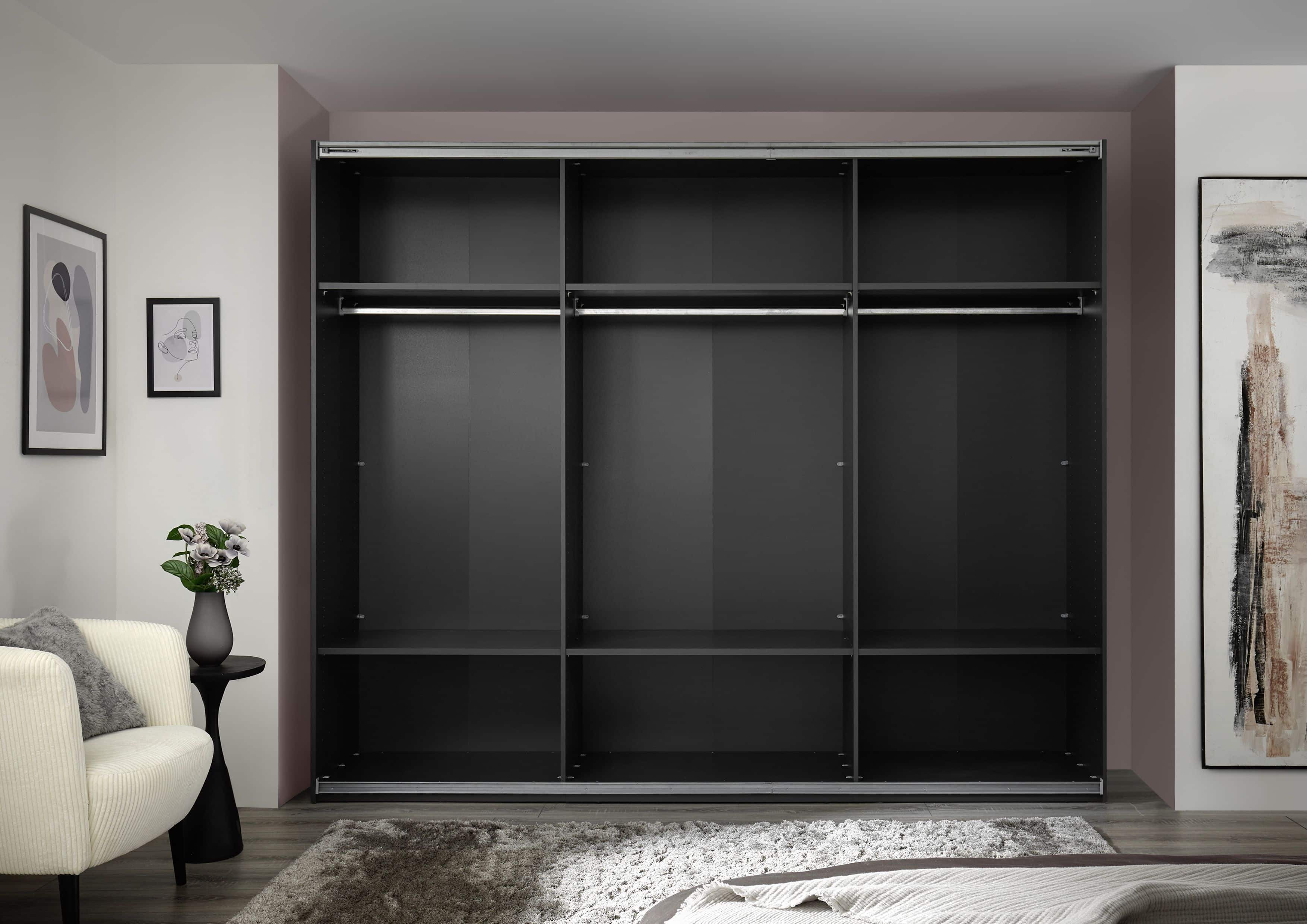 Kleiderschrank Minda mit Glastüren graphit - viel Stauraum & edles Design für Ihr Schlafzimmer Kleiderschrank Minda mit Glastüren graphit - viel Stauraum & edles Design für Ihr Schlafzimmer