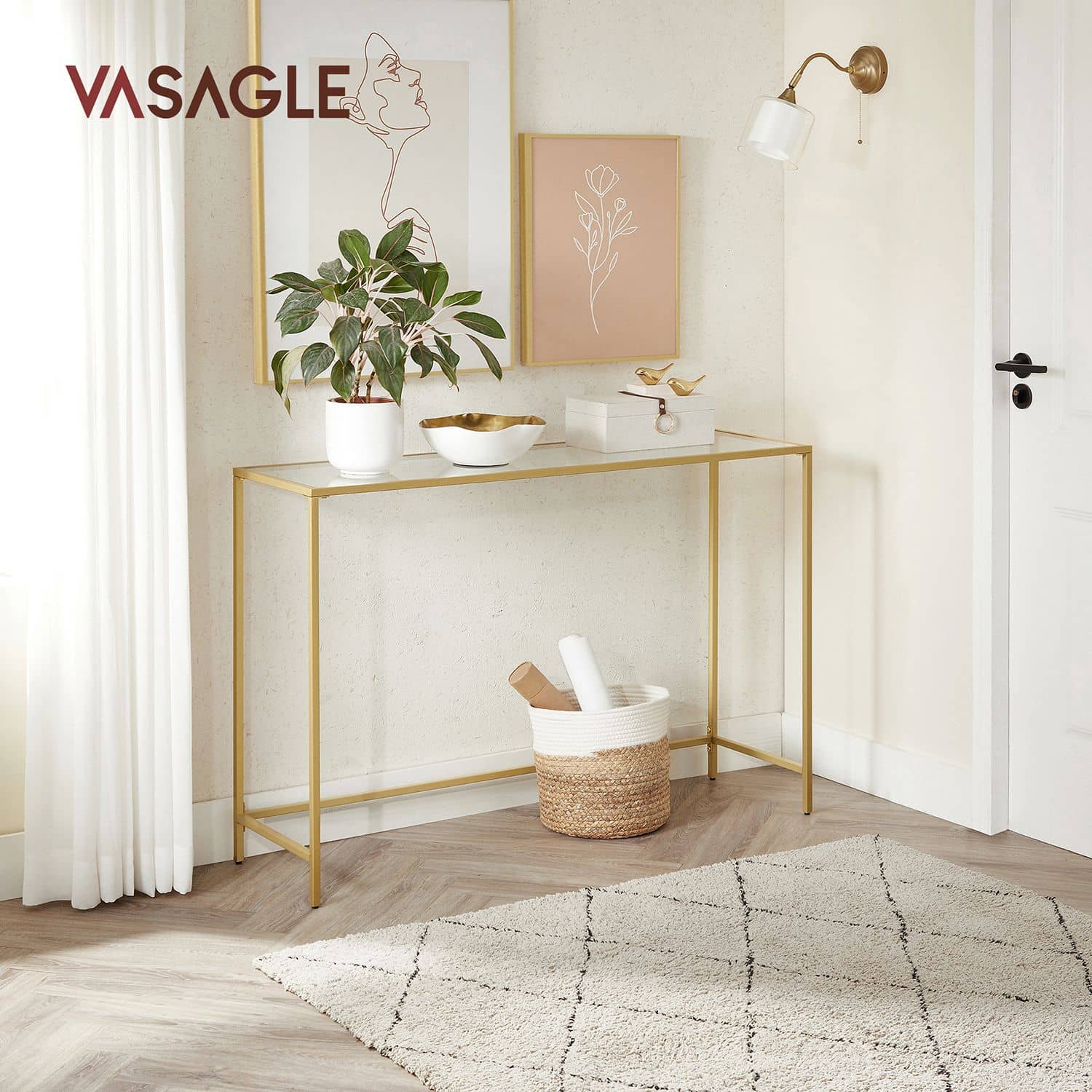 Konsolentisch moderner Sofatisch goldfarben-transparent-LGT036A01 Konsolentisch moderner Sofatisch goldfarben-transparent-LGT036A01