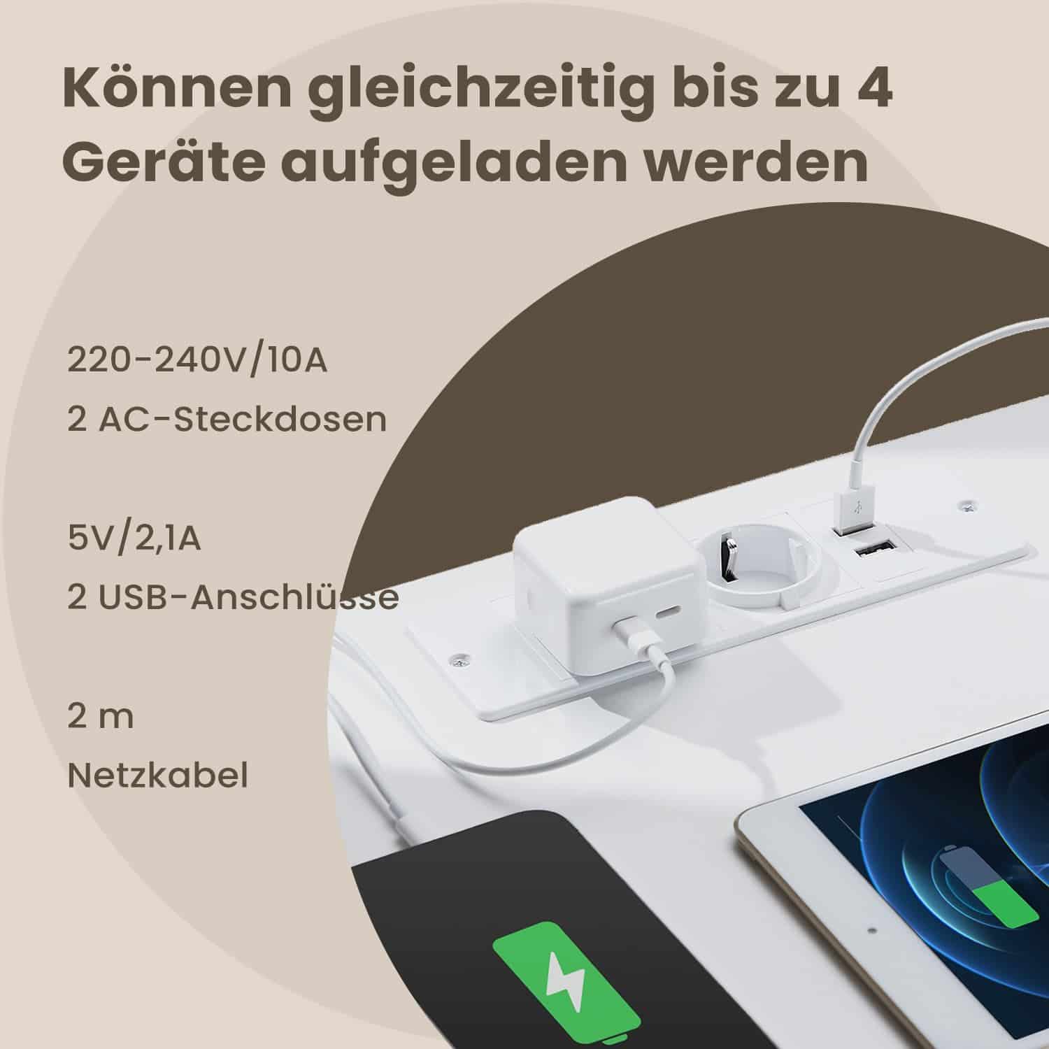 Beistelltisch 2 AC-Steckdosen Schlafzimmer wolkenweiß Beistelltisch 2 AC-Steckdosen Schlafzimmer wolkenweiß