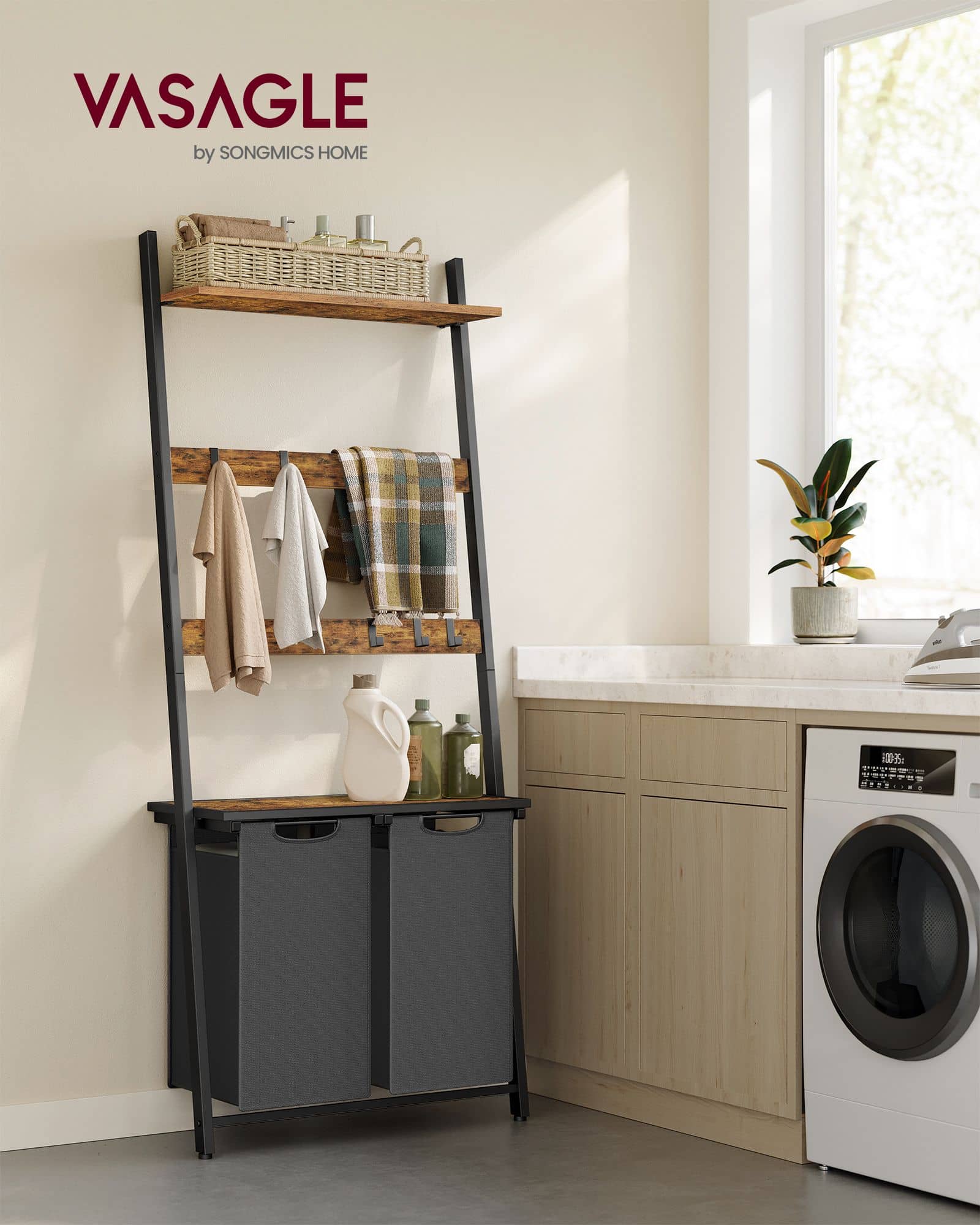 Wäschekorb mit Handtuchleiter vintagebraun-schwarz