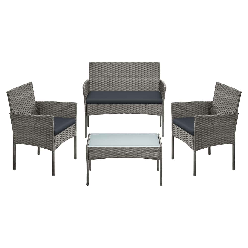 Gartenmöbel Set aus Polyrattan für Terrasse und Balkon grau