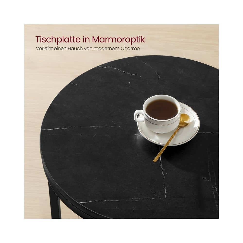 Beistelltisch 2 Ebenen in weißer Marmoroptik mit schwarzem Gestell Marmorschwarz-Tintenschwarz