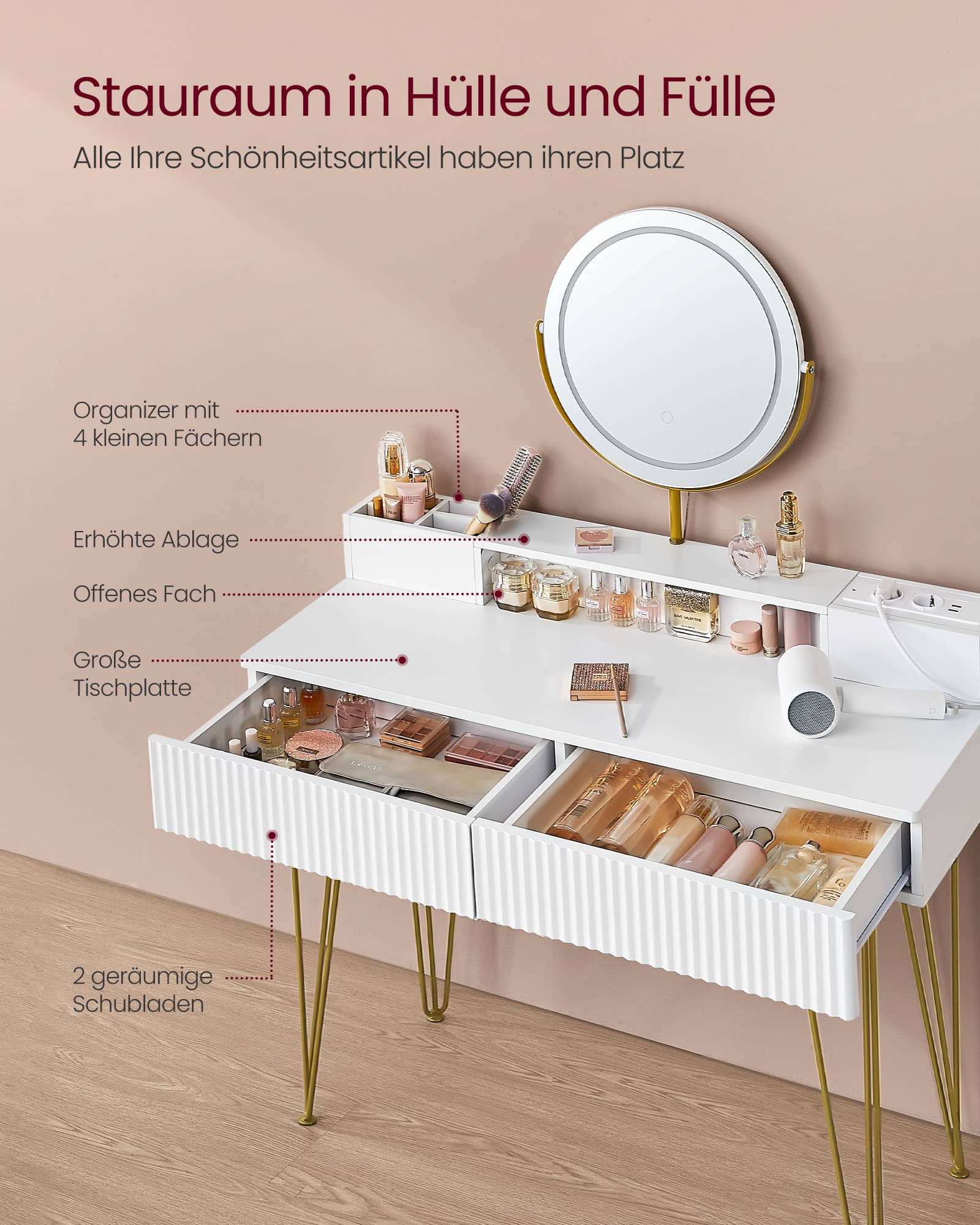 Schminktisch mit Hocker und Beleuchtung 40 x 100 x 134,8 cm Schminktisch mit Hocker und Beleuchtung 40 x 100 x 134,8 cm