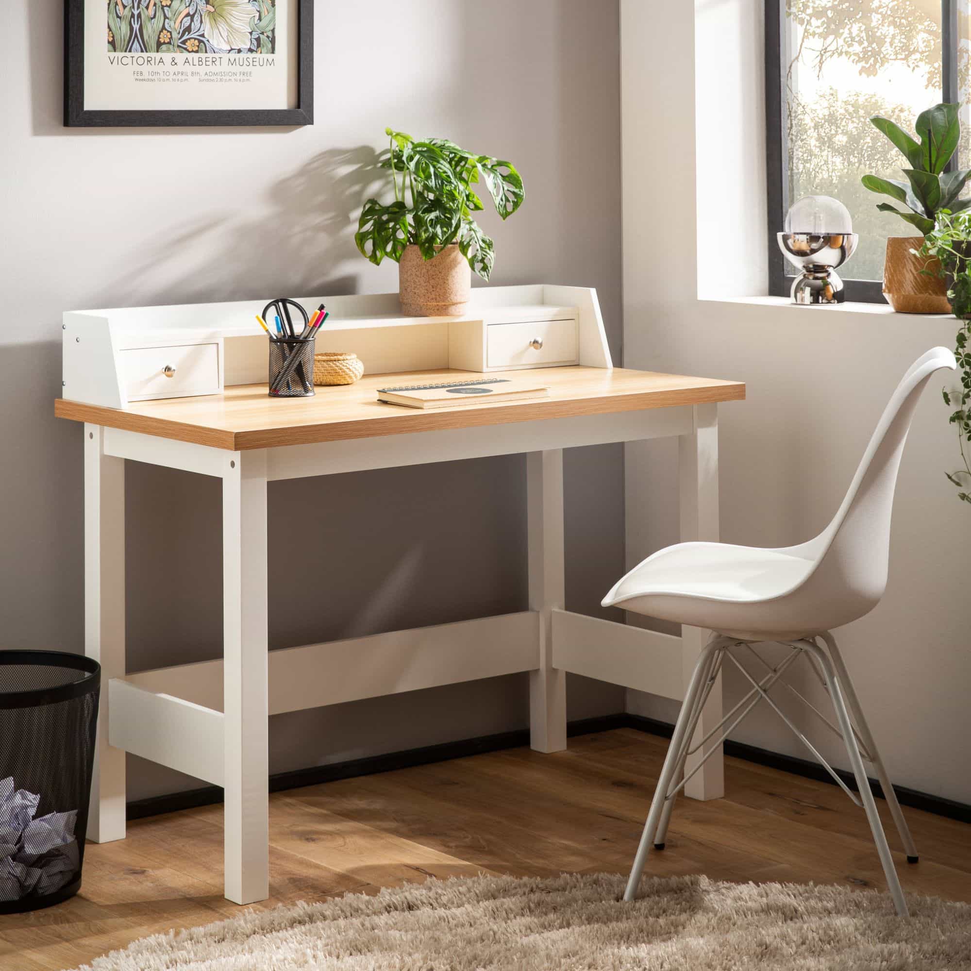 Schreibtisch 106x53x90 cm Weiß Bürotisch mit Schublade Schreibtisch 106x53x90 cm Weiß Bürotisch mit Schublade