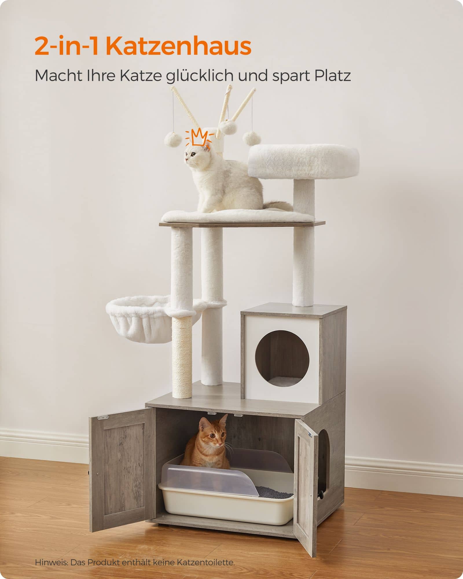 Kratzbaum mit Katzenklo-Schrank abnehmbar greige-PCT113G01 Kratzbaum mit Katzenklo-Schrank abnehmbar greige-PCT113G01