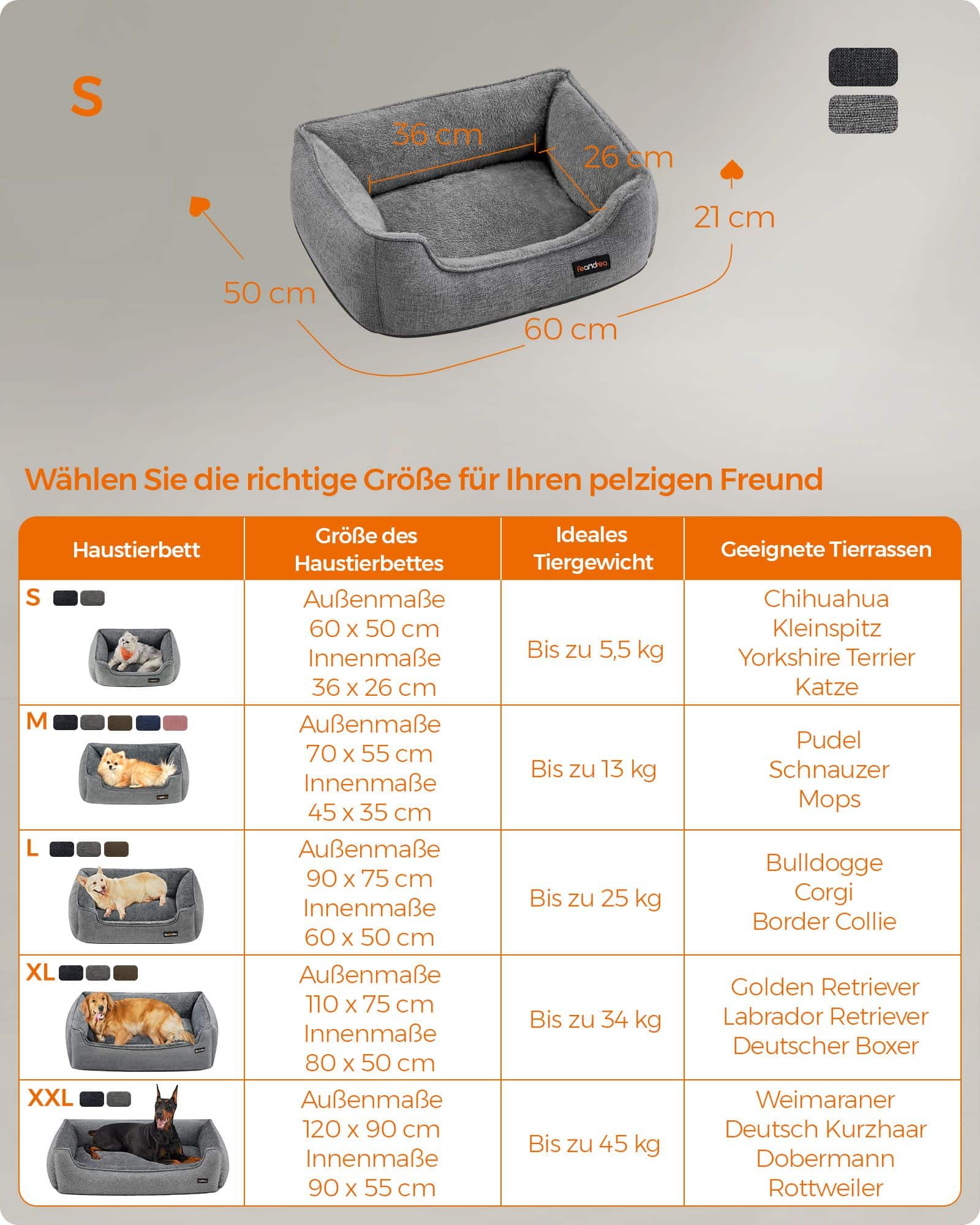 Hundebett mit abnehmbarem und waschbarem Bezug hellgrau-PGW009G02