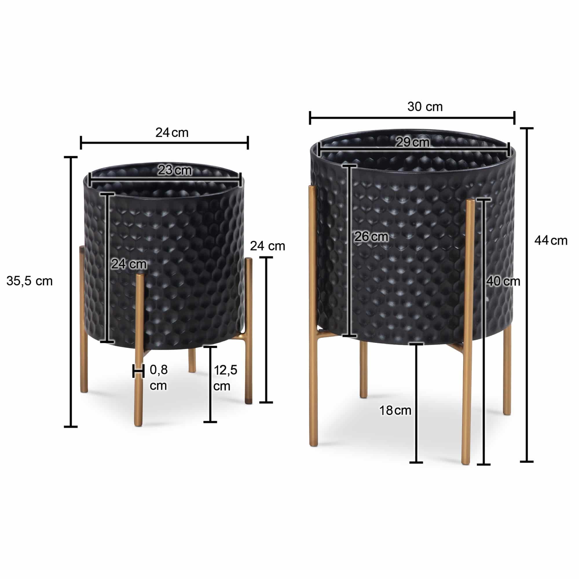 Blumentopf 2er Set Metall Pflanzkübel Schwarz / Gold mit Füßen Blumentopf 2er Set Metall Pflanzkübel Schwarz / Gold mit Füßen