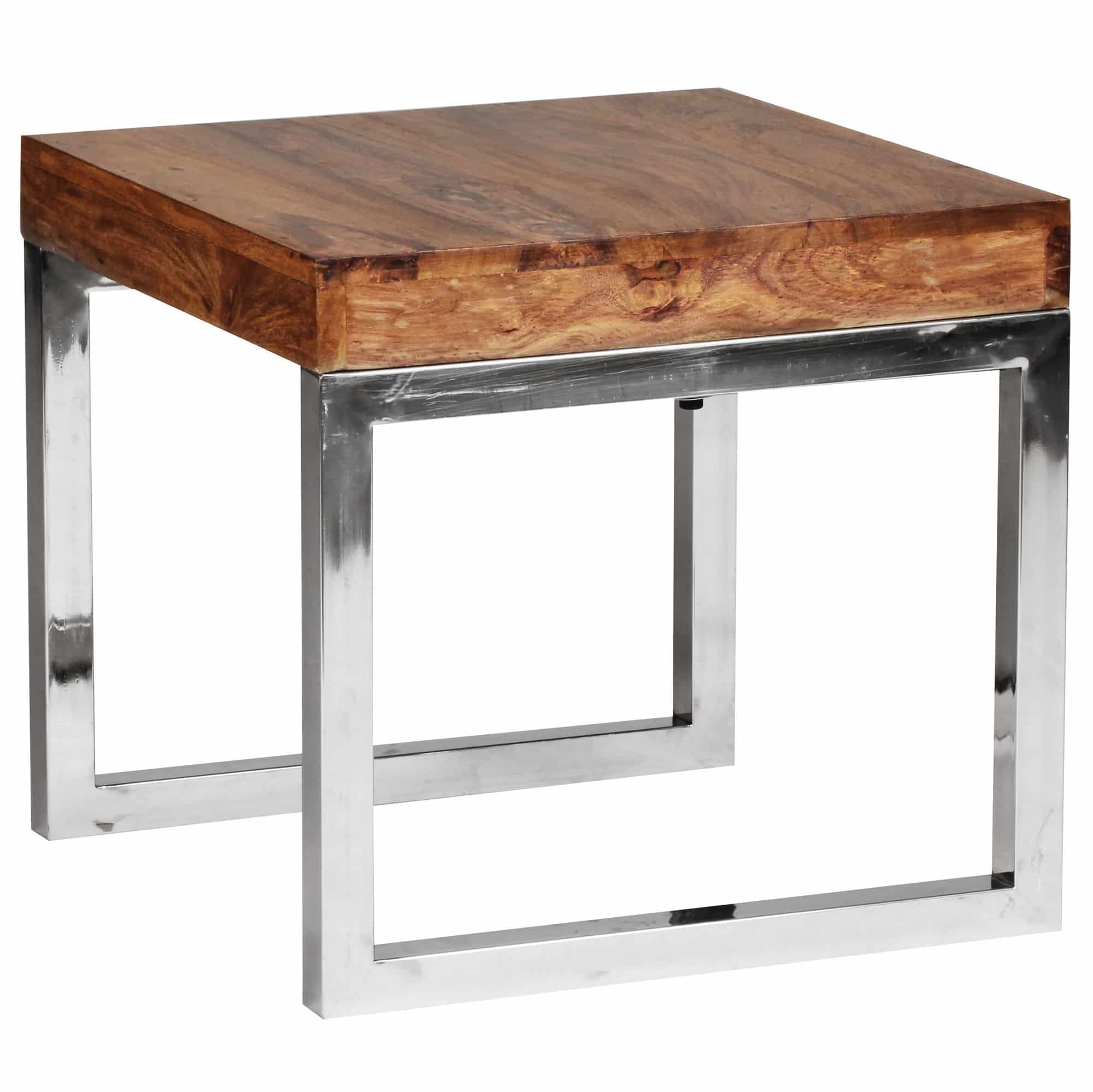 Beistelltisch GUNA Massiv-Holz Sheesham Wohnzimmer-Tisch Metallgestell Couchtisch Landhaus-Stil dunkelbraun natur Beistelltisch GUNA Massiv-Holz Sheesham Wohnzimmer-Tisch Metallgestell Couchtisch Landhaus-Stil dunkelbraun natur