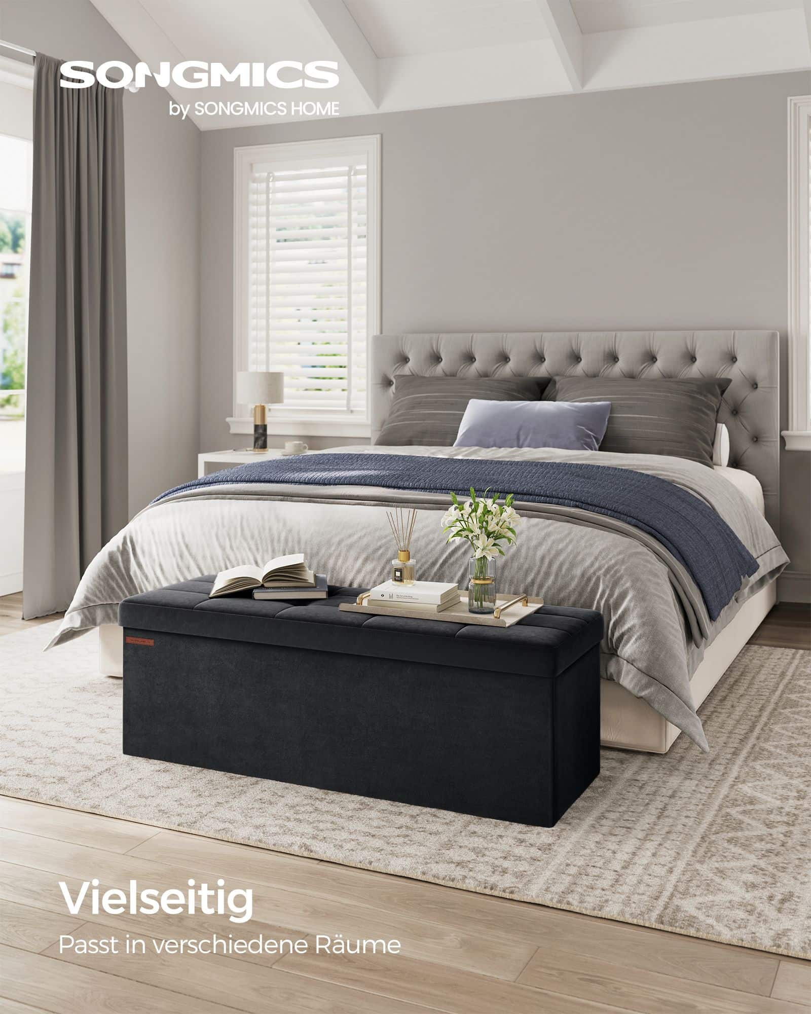 Sitzbank mit Stauraum für Flur tintenschwarz