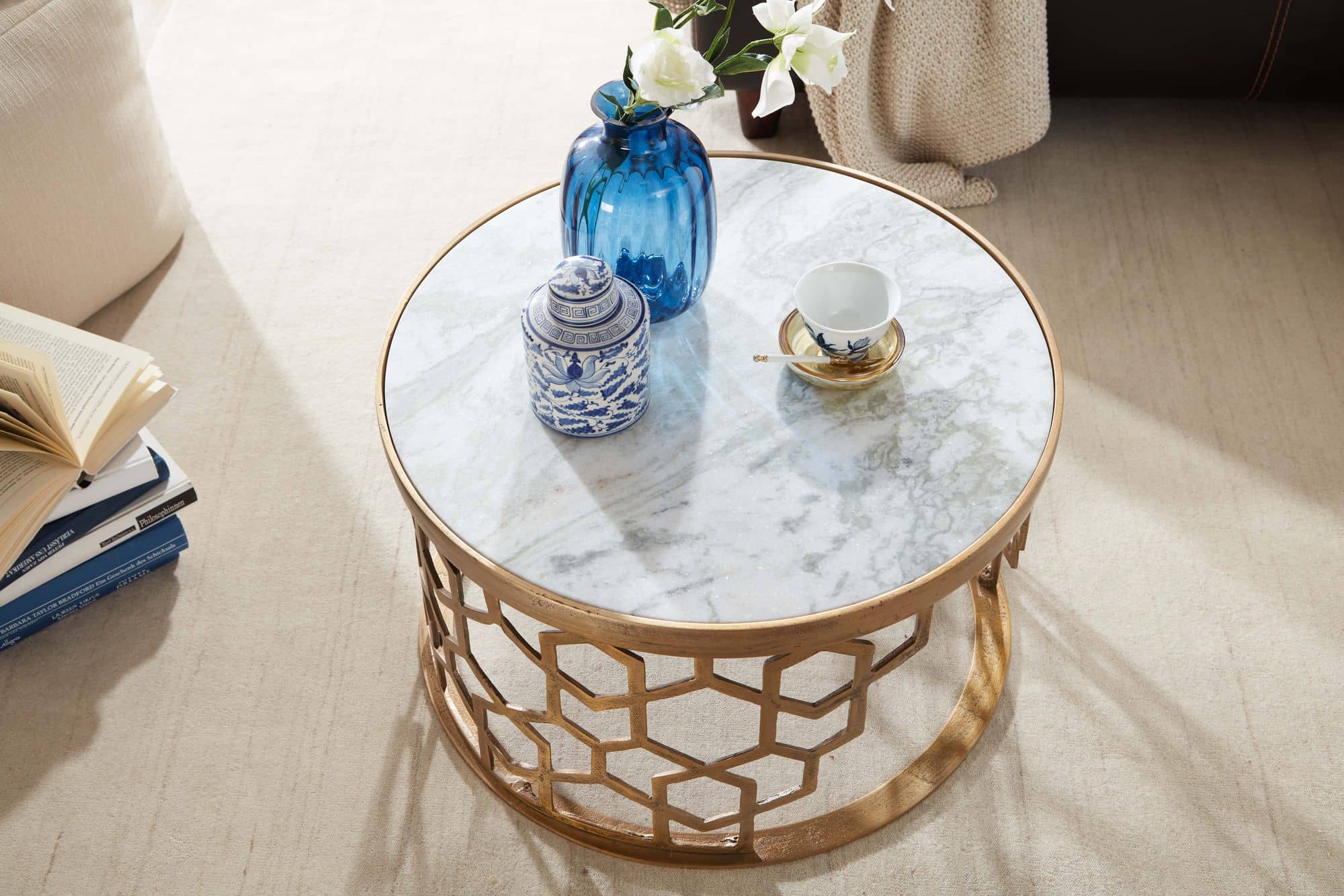 Couchtisch Echter Marmor Weiß 60x60x36 cm Sofatisch Metall Gold Couchtisch Echter Marmor Weiß 60x60x36 cm Sofatisch Metall Gold