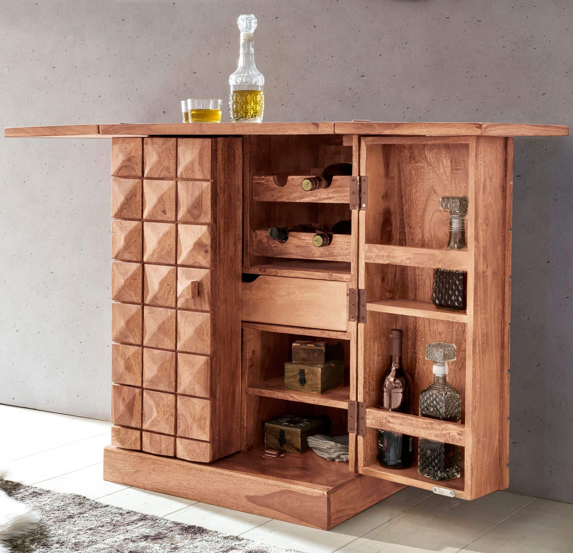 40305-WOHNLING-Hausbar-SIRA-Massivholz-Akazie-Wei_1FyQjAti16jpxc Hausbar LUCCA Massivholz Akazie Weinbar ausklappbar Vitrine Landhausstil Barschrank Aufbewahrung Flaschen Gläser