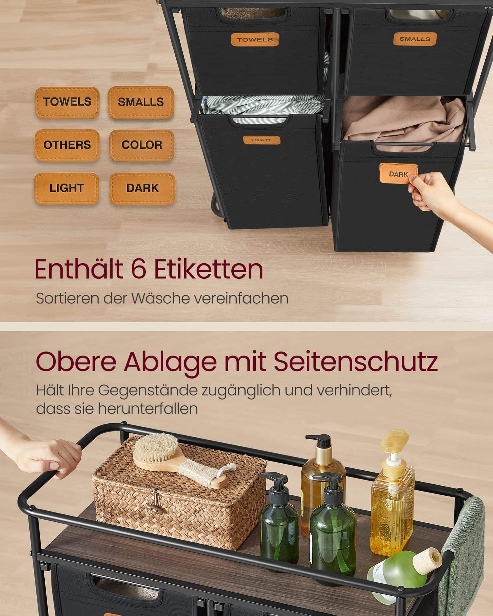 Wäschesortierer mit Rädern und 4 abnehmbaren Taschen Wäschesortierer mit Rädern und 4 abnehmbaren Taschen