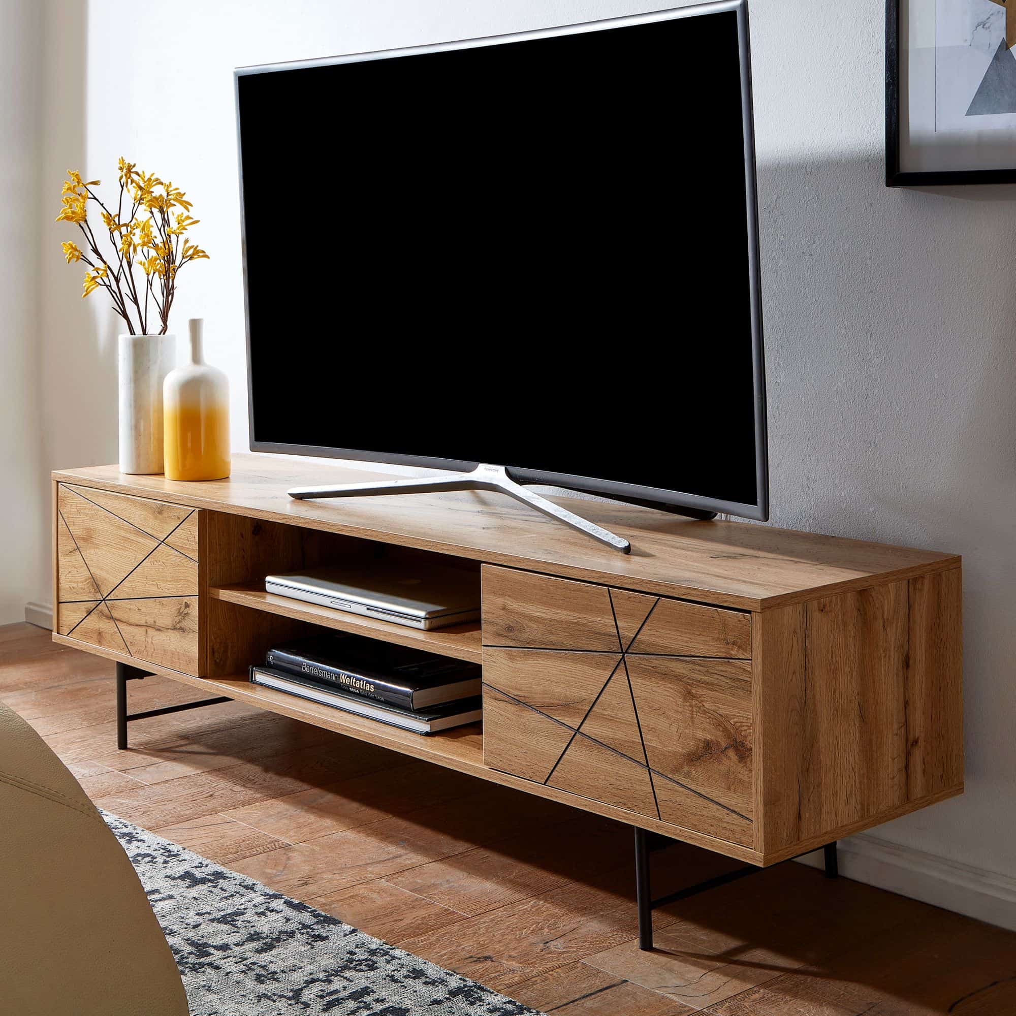 64671-Wohnling-Lowboard-TV-Board-160x40x45-cm-Eiche-WL6-579-WL6-579_1 Lowboard Holz Eiche-Dekor 160x45x40 cm TV-Kommode mit zwei Türen