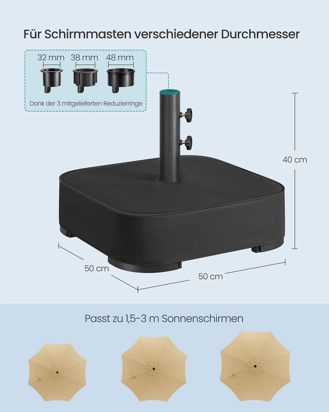 Sonnenschirmständer quadratisch für 1,5-3 m Sonnenschirm schwarz Sonnenschirmständer quadratisch für 1,5-3 m Sonnenschirm schwarz